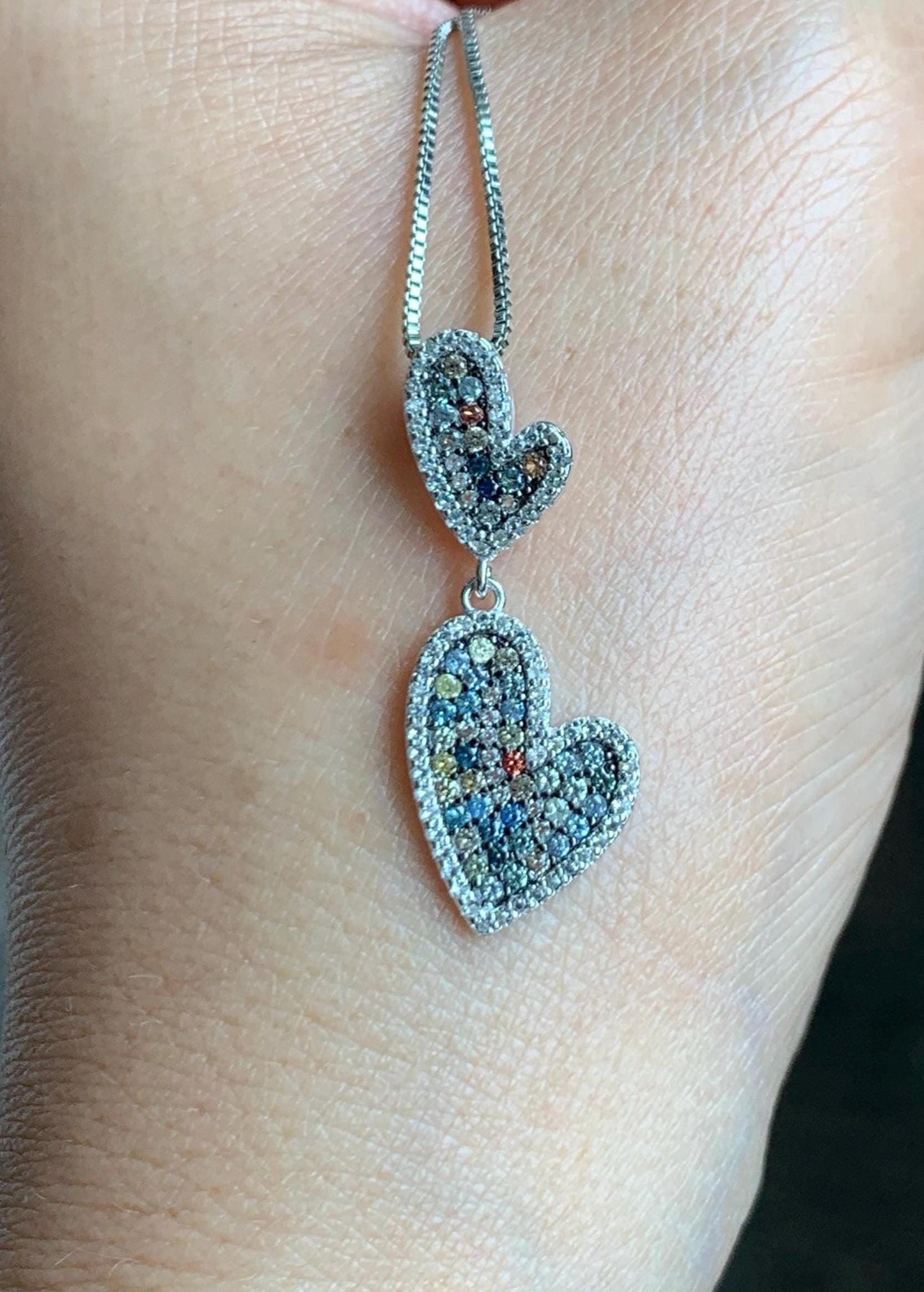 Natural Genuine Sapphire Multicolored Rainbow Sapphire Cluster Heart Pendant S925 Sterling Silver Sapphire Heart Pendant 887-P