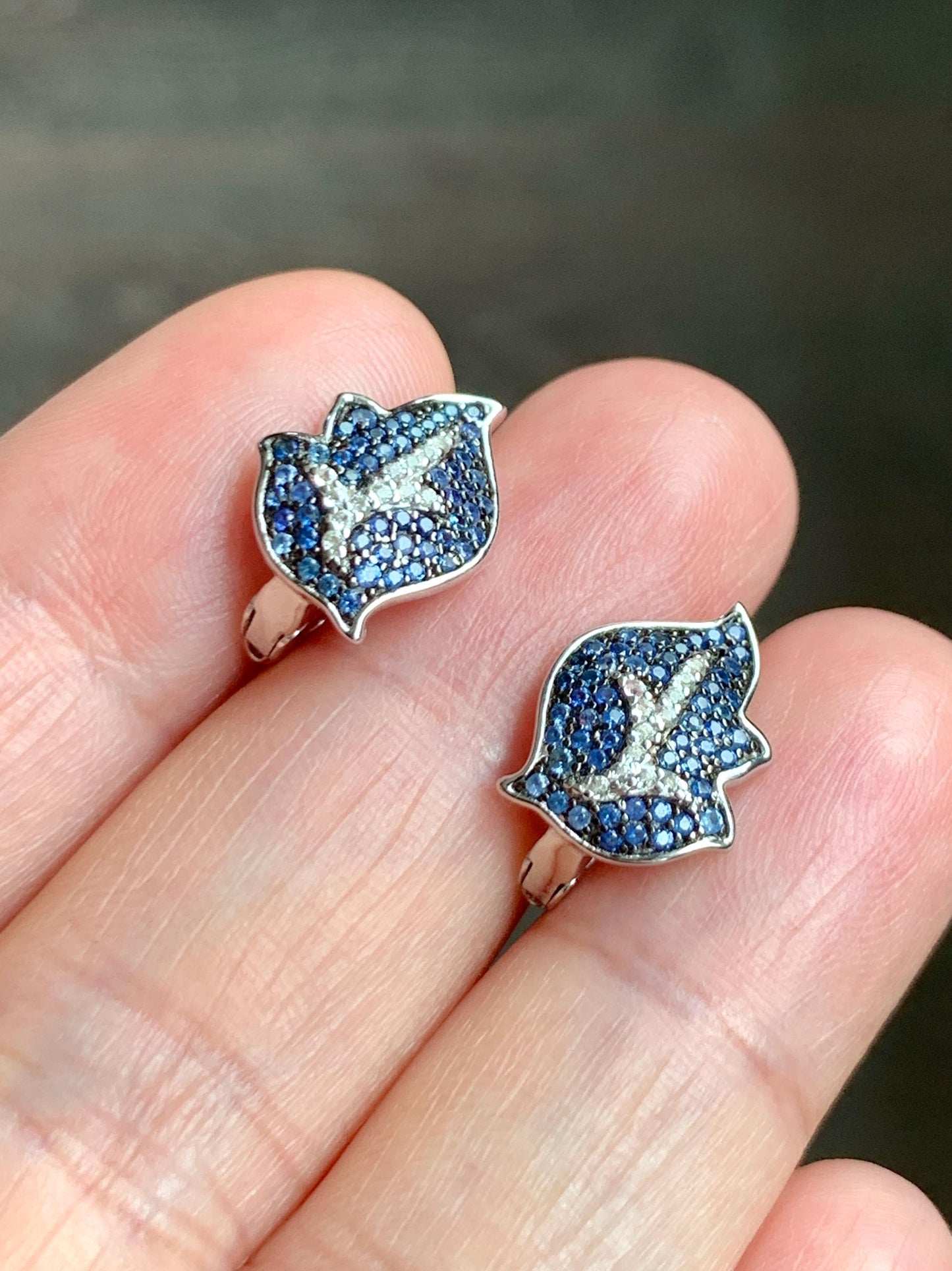 Natural Genuine Sapphire Untreated Blue Sapphire Cluster Leaf Earrings S925 Sterling Silver English Lock 4g Blue Sapphire Earrings 881-E