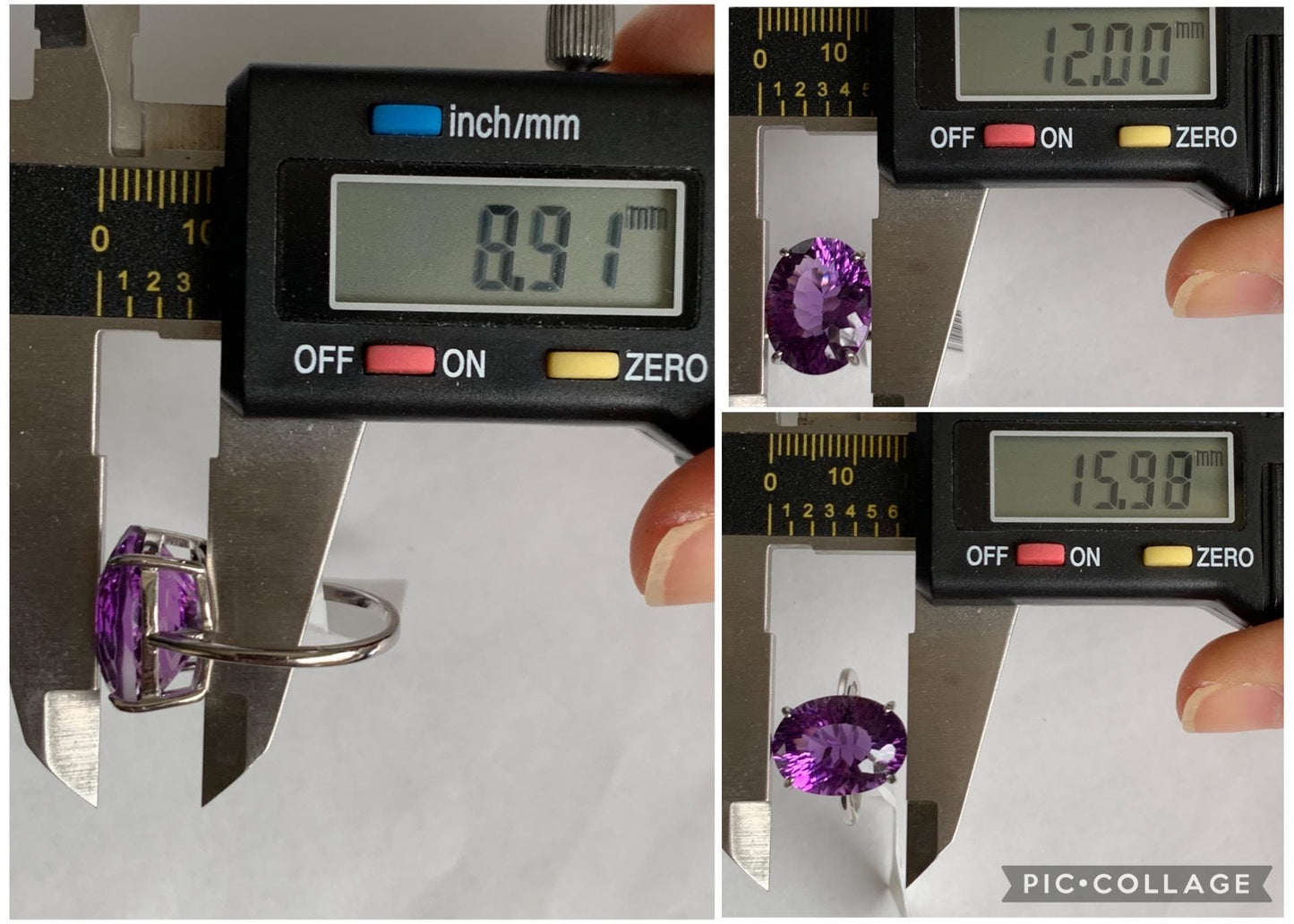 Natural Genuine Large Amethyst Oval Concave Cut Solitaire Ring 12x16x9mm S925 Sterling Silver Size 6 US 5g Large Oval Amethyst Ring 523