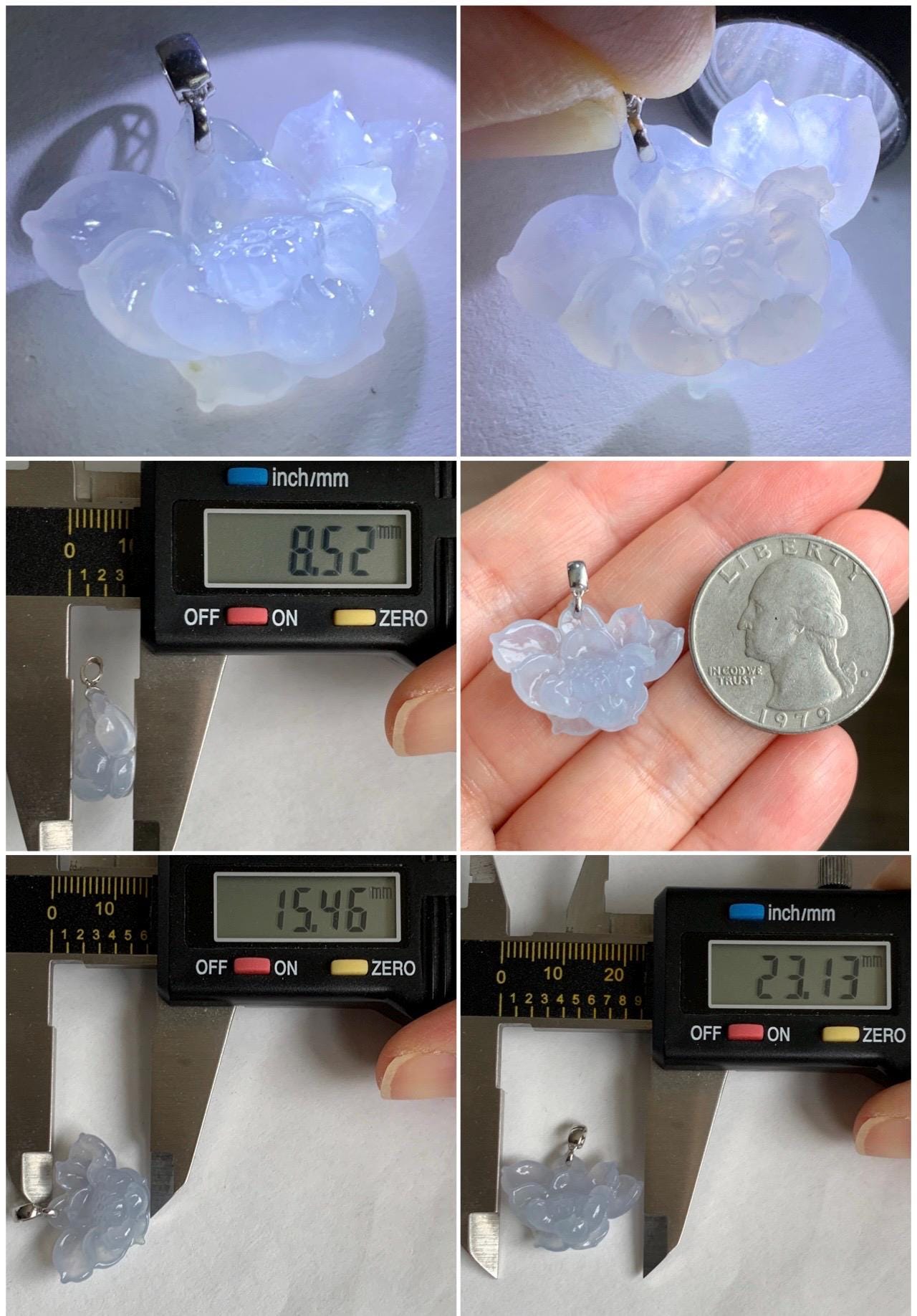 Natural Grade A Icy Highly Translucent Gelatinous Pastel Purple Jade Jadeite Lotus Flower Pendant 18K White Gold 3g 天然冰胶淡紫翡翠荷花镶嵌吊坠 MBZ385