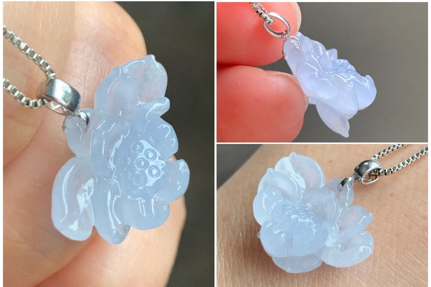 Natural Grade A Icy Highly Translucent Gelatinous Pastel Purple Jade Jadeite Lotus Flower Pendant 18K White Gold 3g 天然冰胶淡紫翡翠荷花镶嵌吊坠 MBZ385