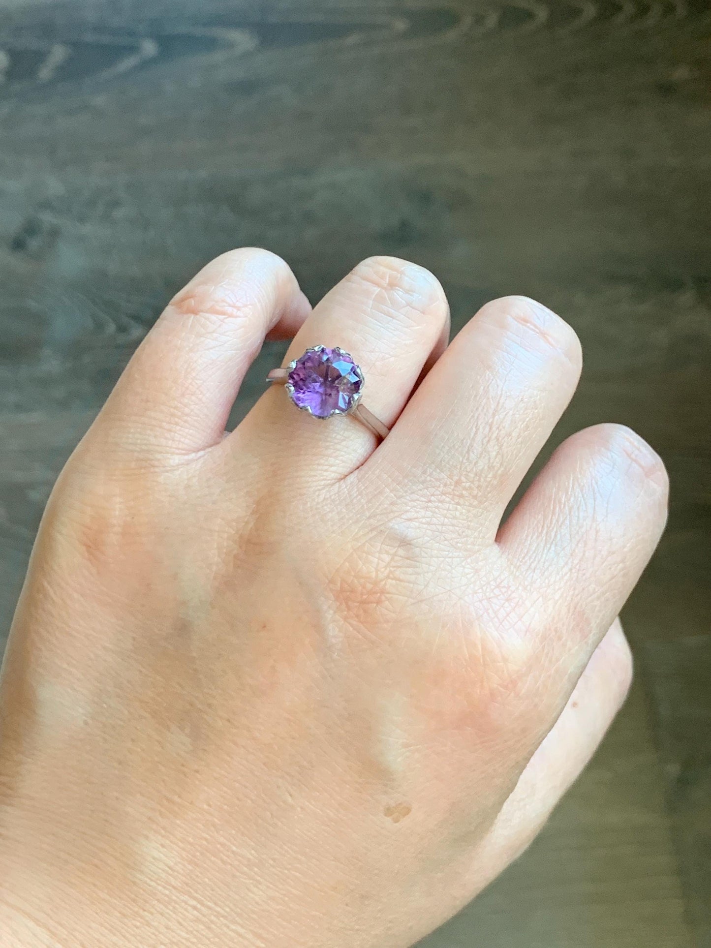 Natural Genuine Amethyst Large Round Cut Solitaire Ring 925 Sterling Silver 10mm Size 7 US 3g Amethyst Solitaire Ring 915