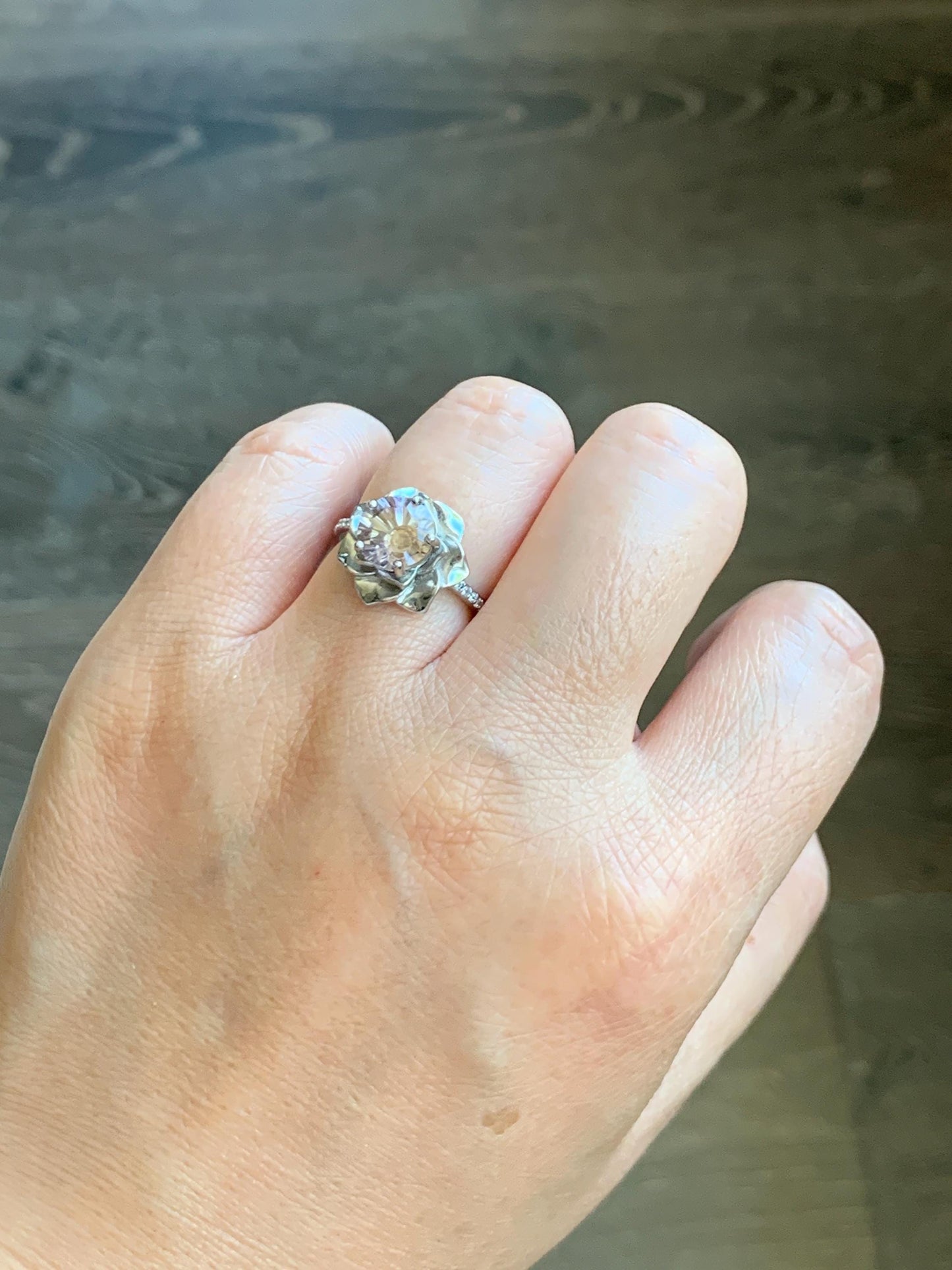 Natural Genuine Ametrine Large Round Cut Floral Design 5-prong Ring 925 Sterling Silver 8mm Size 6 US approx. 4g Ametrine Silver Ring 023