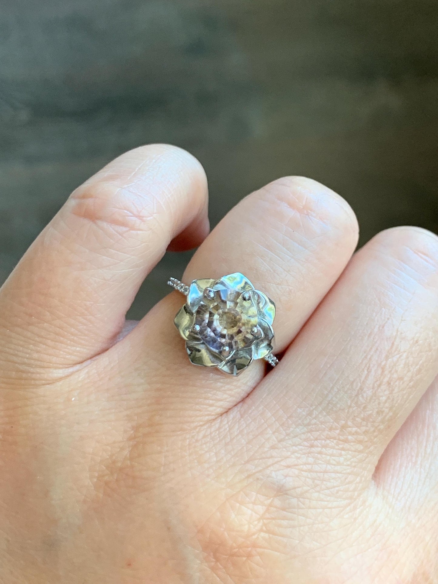 Natural Genuine Ametrine Large Round Cut Floral Design 5-prong Ring 925 Sterling Silver 8mm Size 6 US approx. 4g Ametrine Silver Ring 023