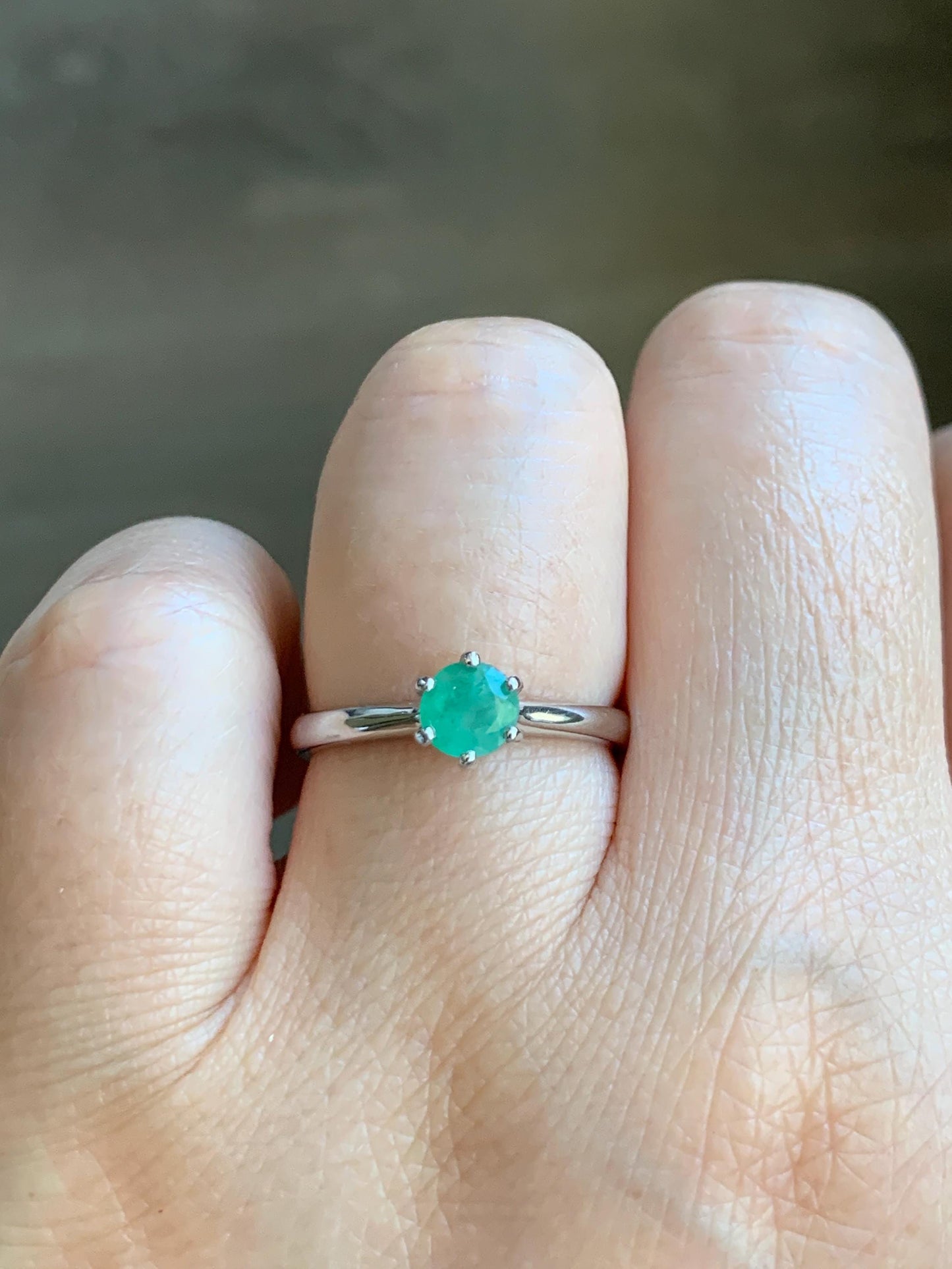 Natural Genuine Untreated Emerald Round Cut 6-Prong Solitaire Ring Sterling Silver Size 7 US 5.2mm approx. 2g Emerald Engagement Ring 292
