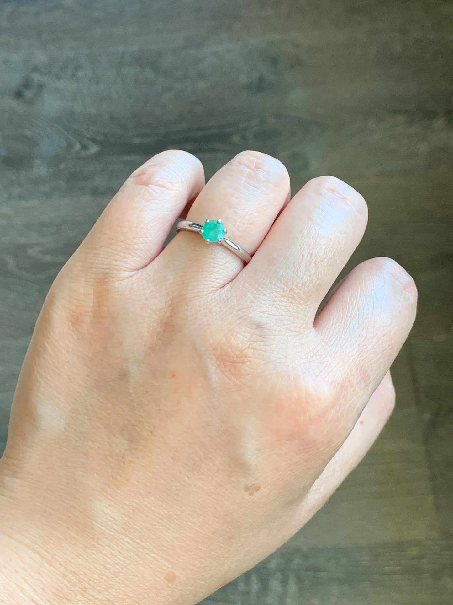 Natural Genuine Untreated Emerald Round Cut 6-Prong Solitaire Ring Sterling Silver Size 7 US 5.2mm approx. 2g Emerald Engagement Ring 292