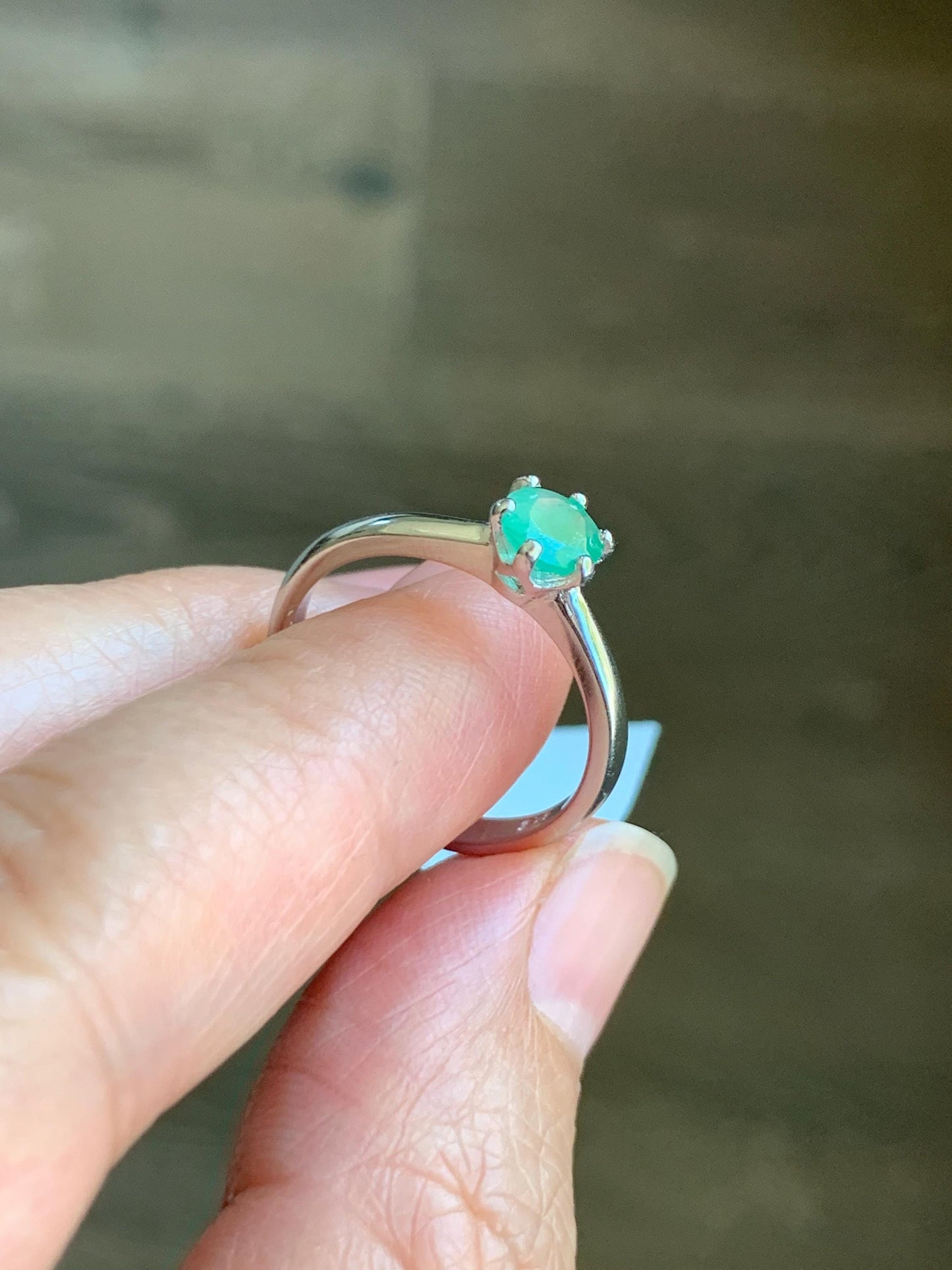 Natural Genuine Untreated Emerald Round Cut 6-Prong Solitaire Ring Sterling Silver Size 7 US 5.2mm approx. 2g Emerald Engagement Ring 292