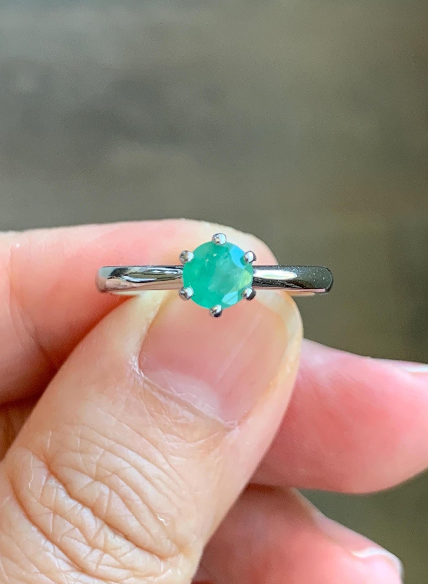 Natural Genuine Untreated Emerald Round Cut 6-Prong Solitaire Ring Sterling Silver Size 7 US 5.2mm approx. 2g Emerald Engagement Ring 292