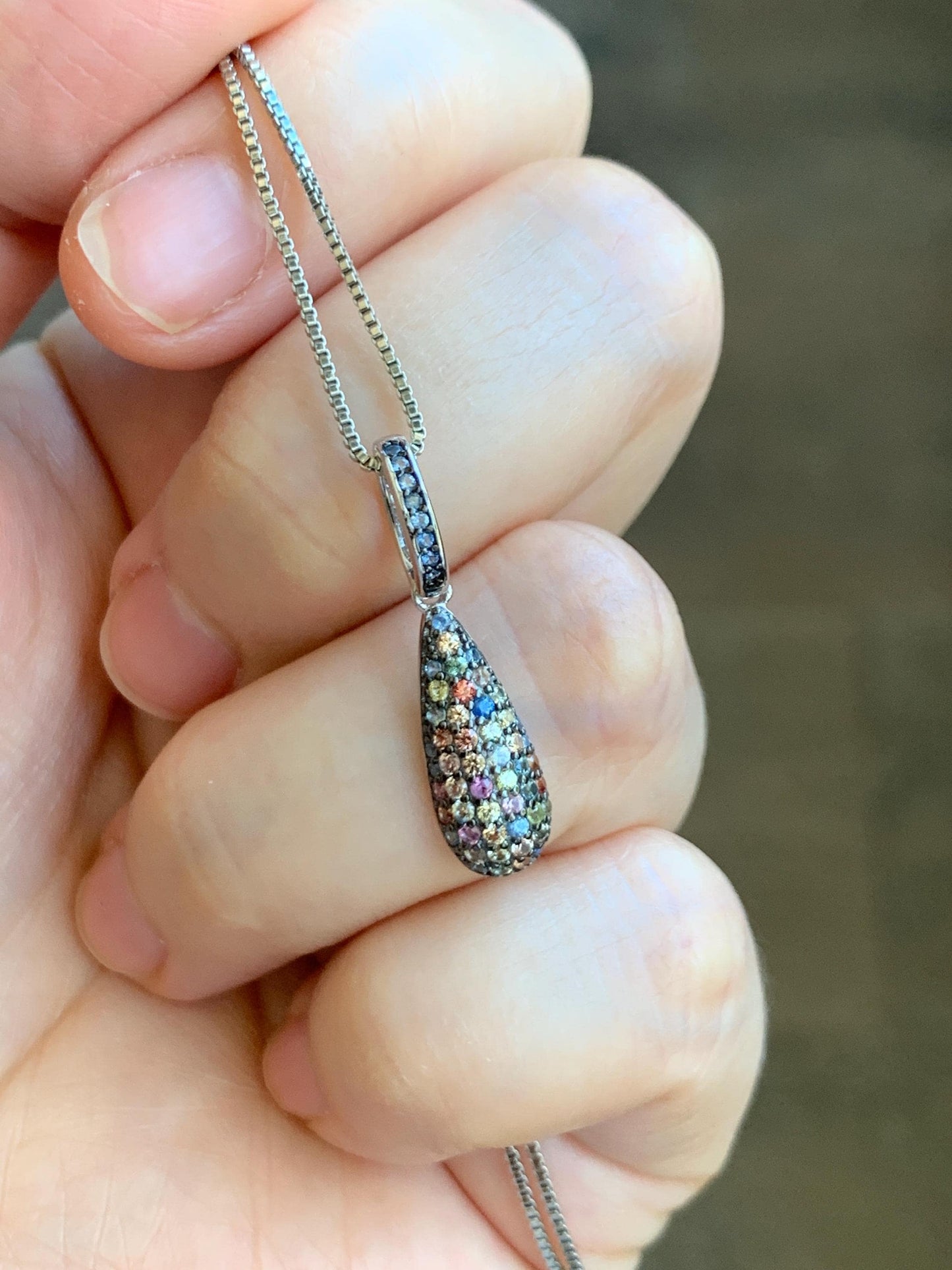 Natural Genuine Unheated Sapphire Multicolored Rainbow Sapphire Cluster Teardrop Pendant Sterling Silver Untreated Sapphire Pendant 858-P