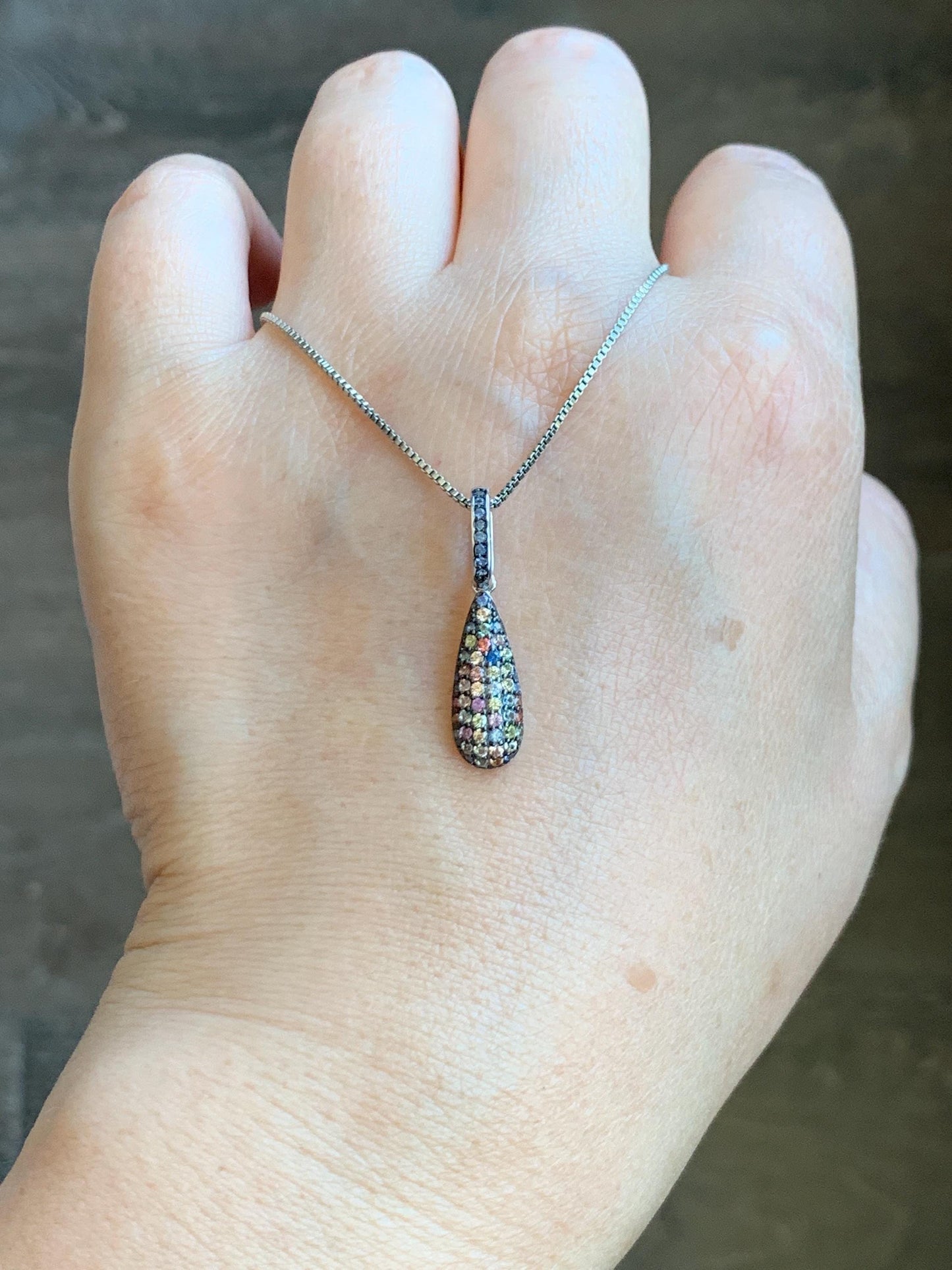 Natural Genuine Unheated Sapphire Multicolored Rainbow Sapphire Cluster Teardrop Pendant Sterling Silver Untreated Sapphire Pendant 858-P