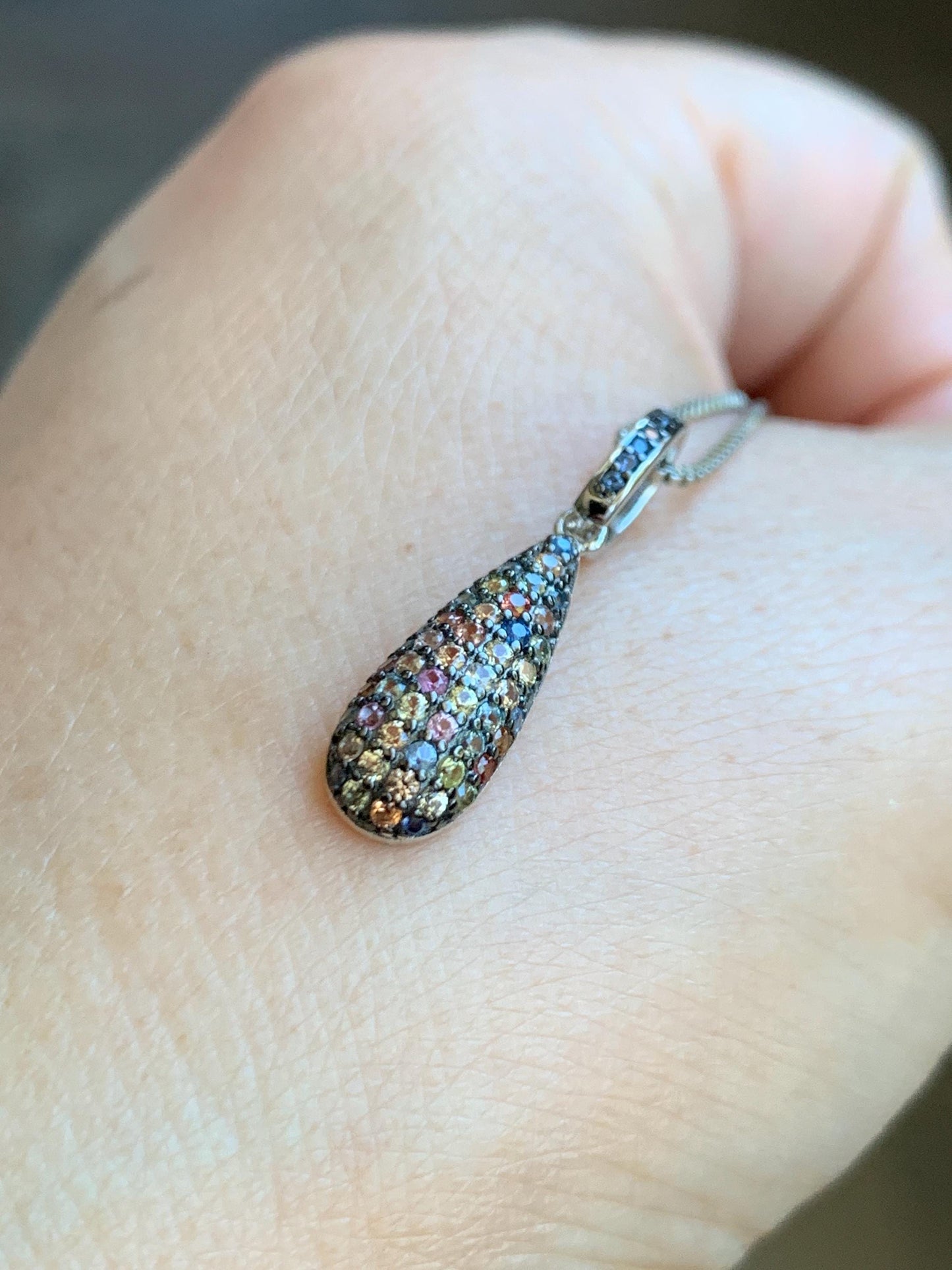 Natural Genuine Unheated Sapphire Multicolored Rainbow Sapphire Cluster Teardrop Pendant Sterling Silver Untreated Sapphire Pendant 858-P