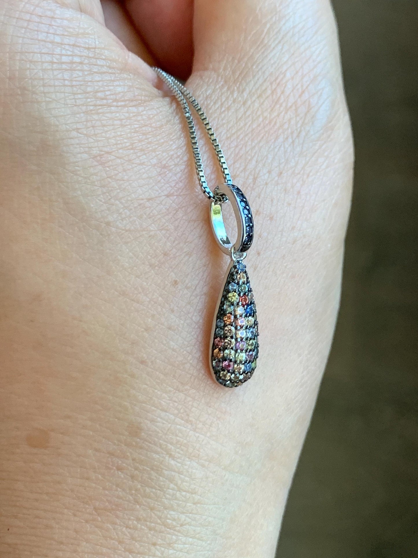 Natural Genuine Unheated Sapphire Multicolored Rainbow Sapphire Cluster Teardrop Pendant Sterling Silver Untreated Sapphire Pendant 858-P