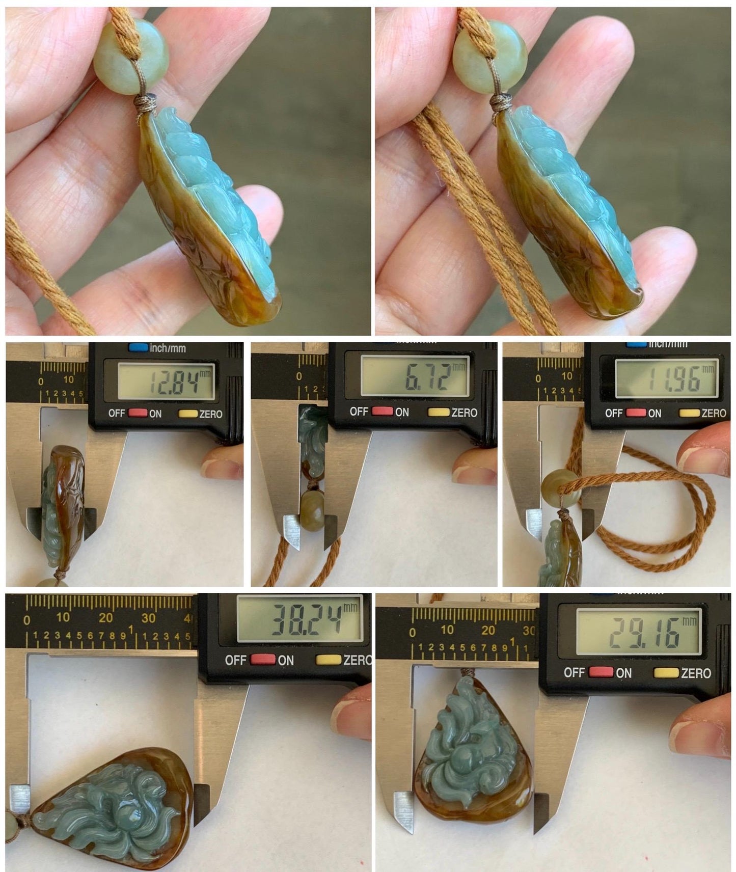 Natural Grade A Icy Translucent Red & Blue Jade Jadeite 3D Carved Nine-Tailed Fox Pendant Rope Necklace 26” 22g 天然冰红加蓝翡翠九尾狐吊坠项链 HPJ312