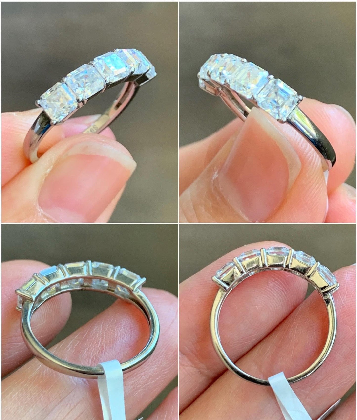 Genuine Moissanite Asscher Cut 5-Stone Band Style Ring Sterling Silver Size 6 US 2g Moissanite Band Ring 351