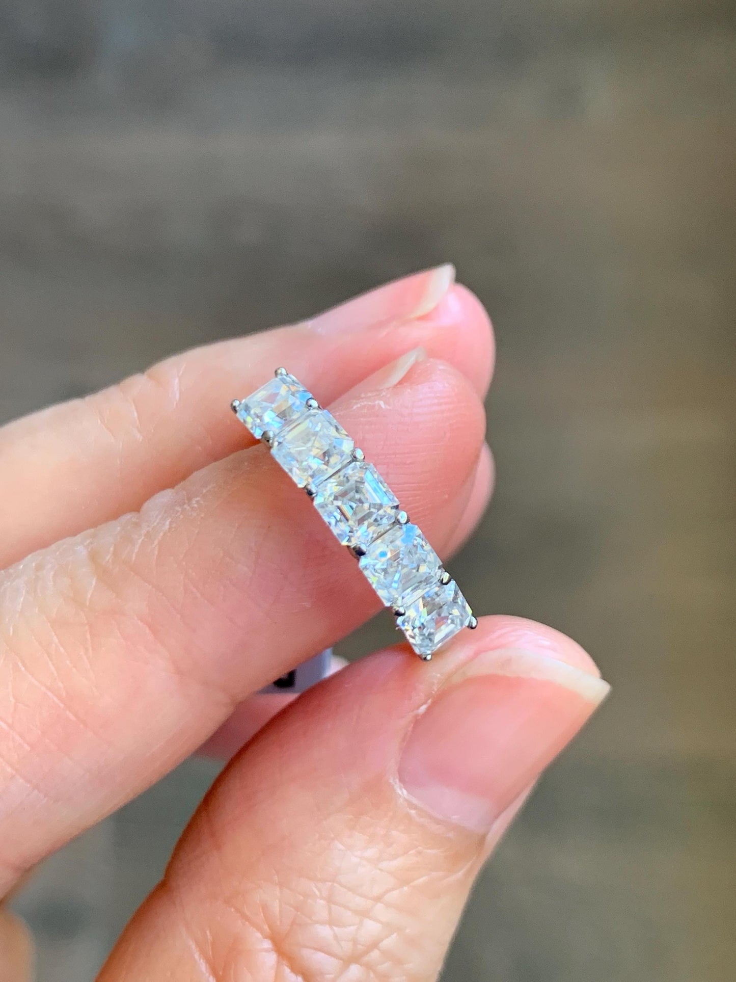 Genuine Moissanite Asscher Cut 5-Stone Band Style Ring Sterling Silver Size 6 US 2g Moissanite Band Ring 351