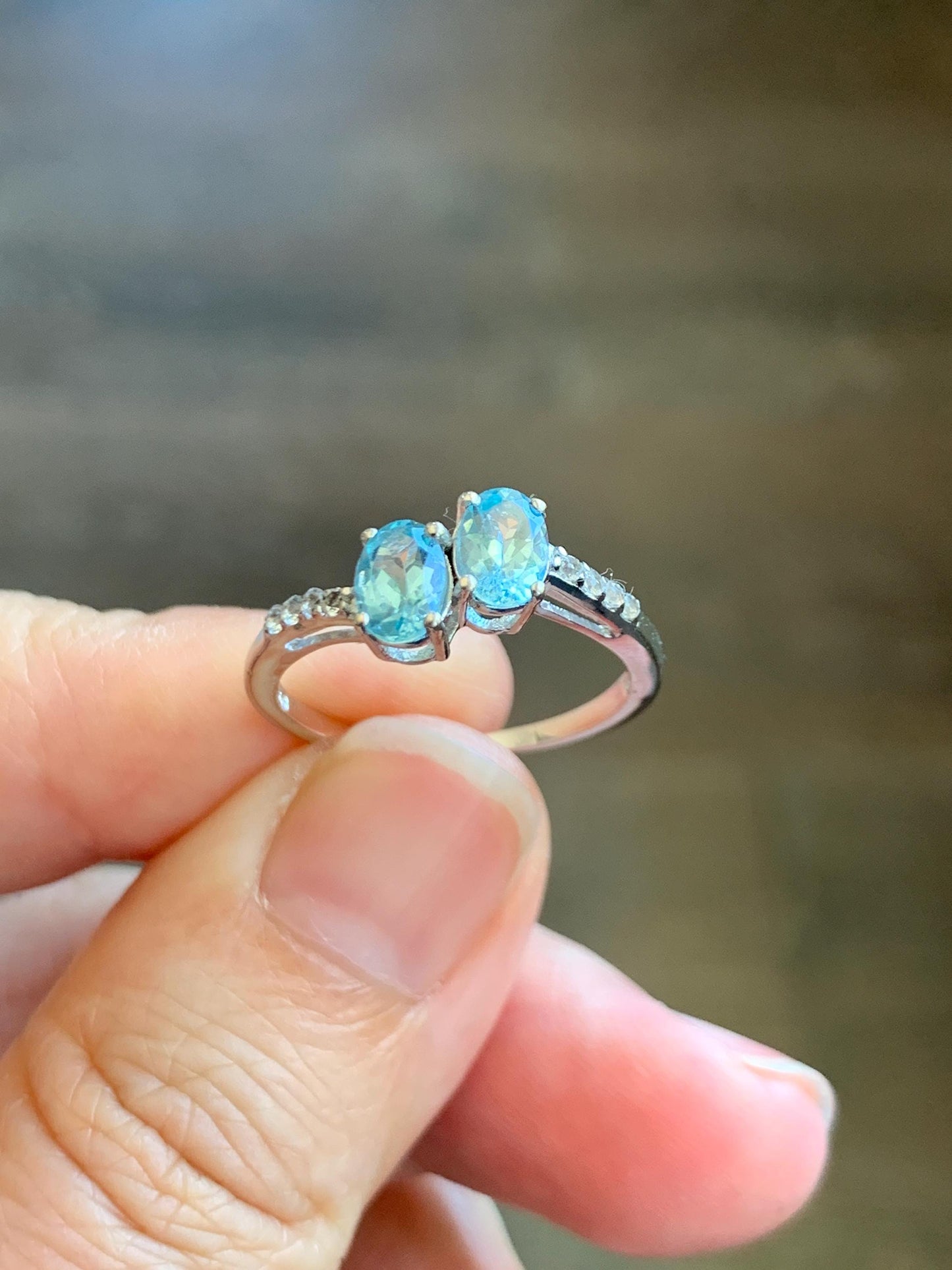 Natural Genuine Blue Apatite White Topaz Bypass Style Ring 925 Sterling Silver Size 7 US 2g 6x4mm Blue Apatite Ring 7783