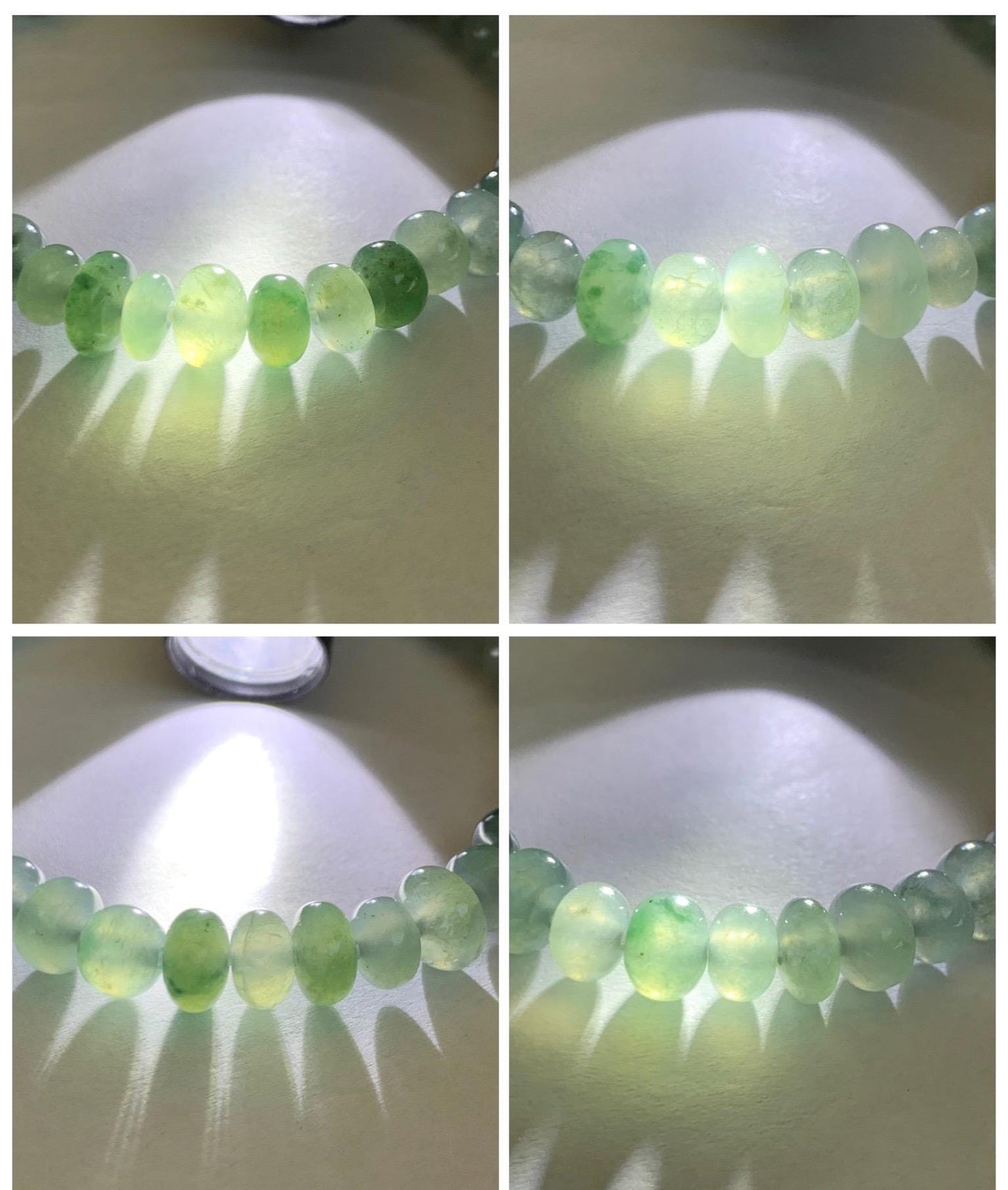 Natural Grade A Icy Highly Translucent Gelatinous Multicolored Light Green Jade Jadeite Drum Beads Beaded Bracelet 7" 天然冰透浅多宝翡翠鼓珠手串 DBL538B