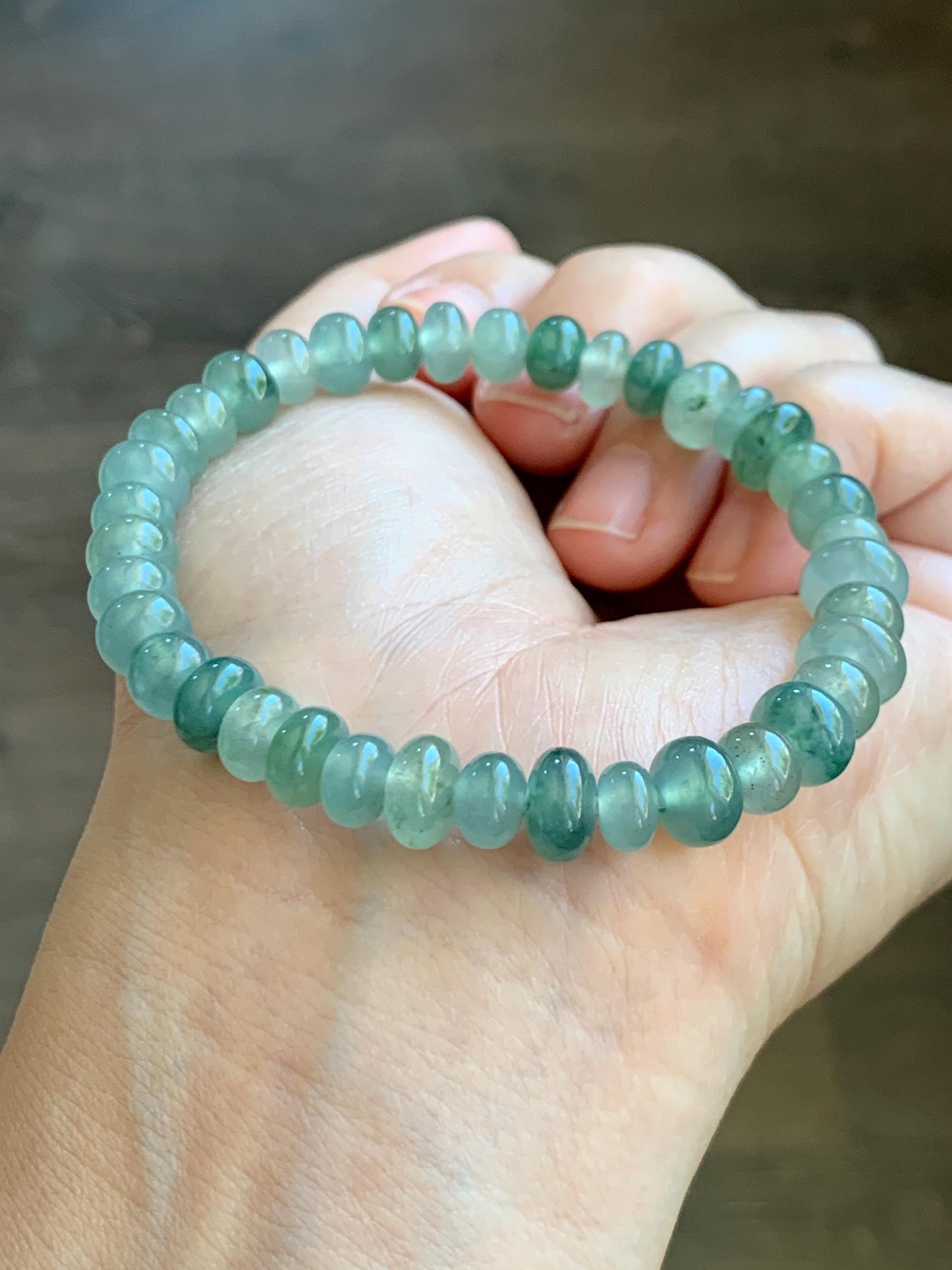 Natural Grade A Icy Highly Translucent Gelatinous Multicolored Light Green Jade Jadeite Drum Beads Beaded Bracelet 7" 天然冰透浅多宝翡翠鼓珠手串 DBL538B