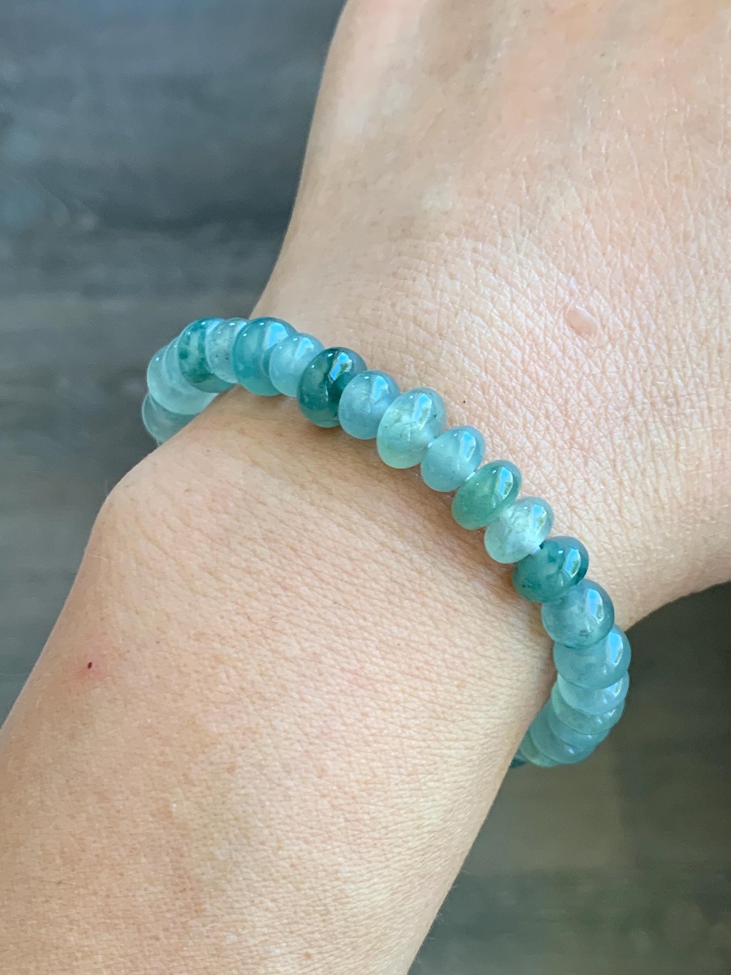 Natural Grade A Icy Highly Translucent Gelatinous Multicolored Light Green Jade Jadeite Drum Beads Beaded Bracelet 7" 天然冰透浅多宝翡翠鼓珠手串 DBL538B