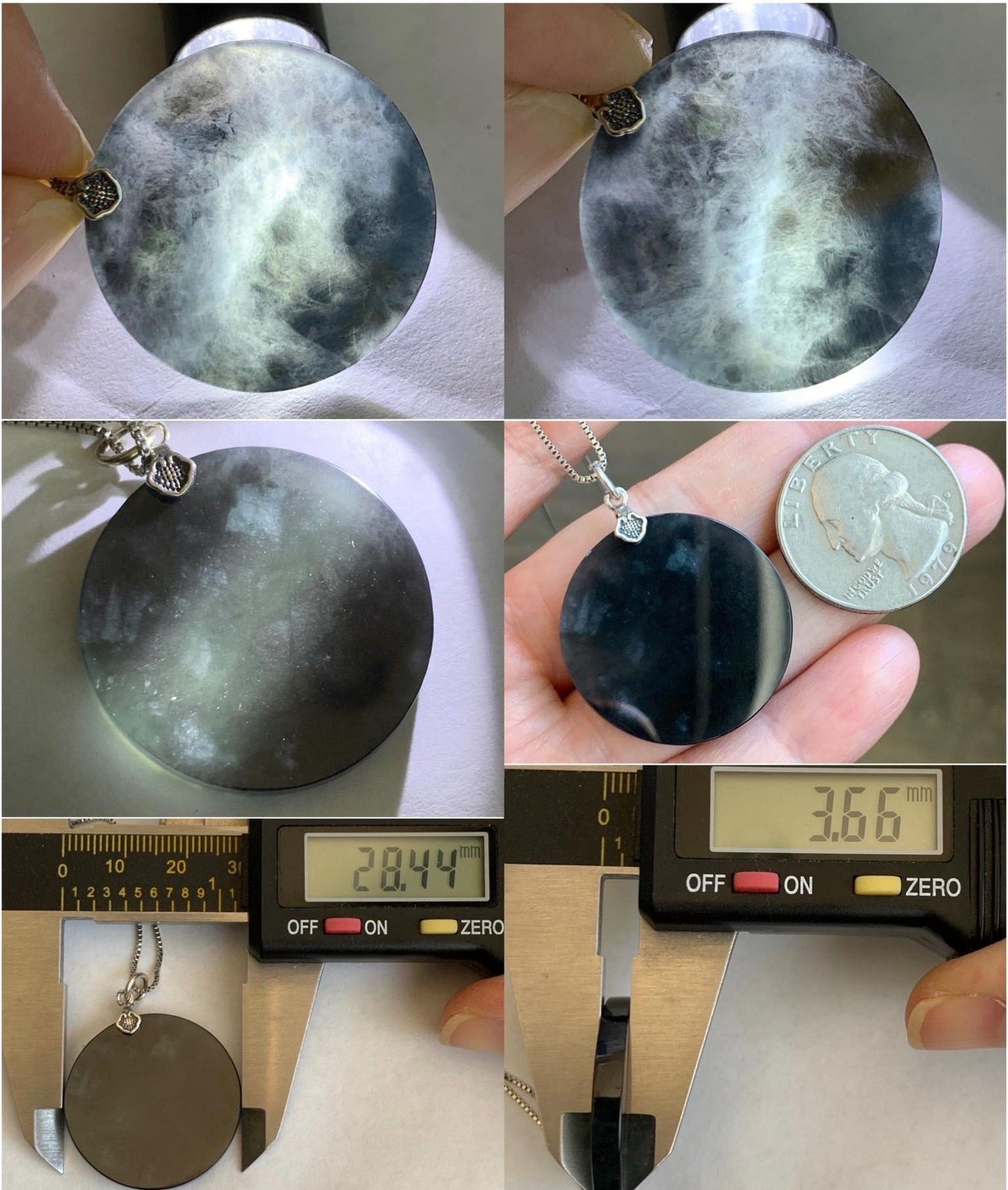 Natural Grade A Guatemalan Icy Highly Translucent Wuji Jadeite Round Disc Wu Shi Pai Amulet Pendant Sterling Silver 8g 天然冰危乌鸡翡翠无事牌吊坠 WWJ-R