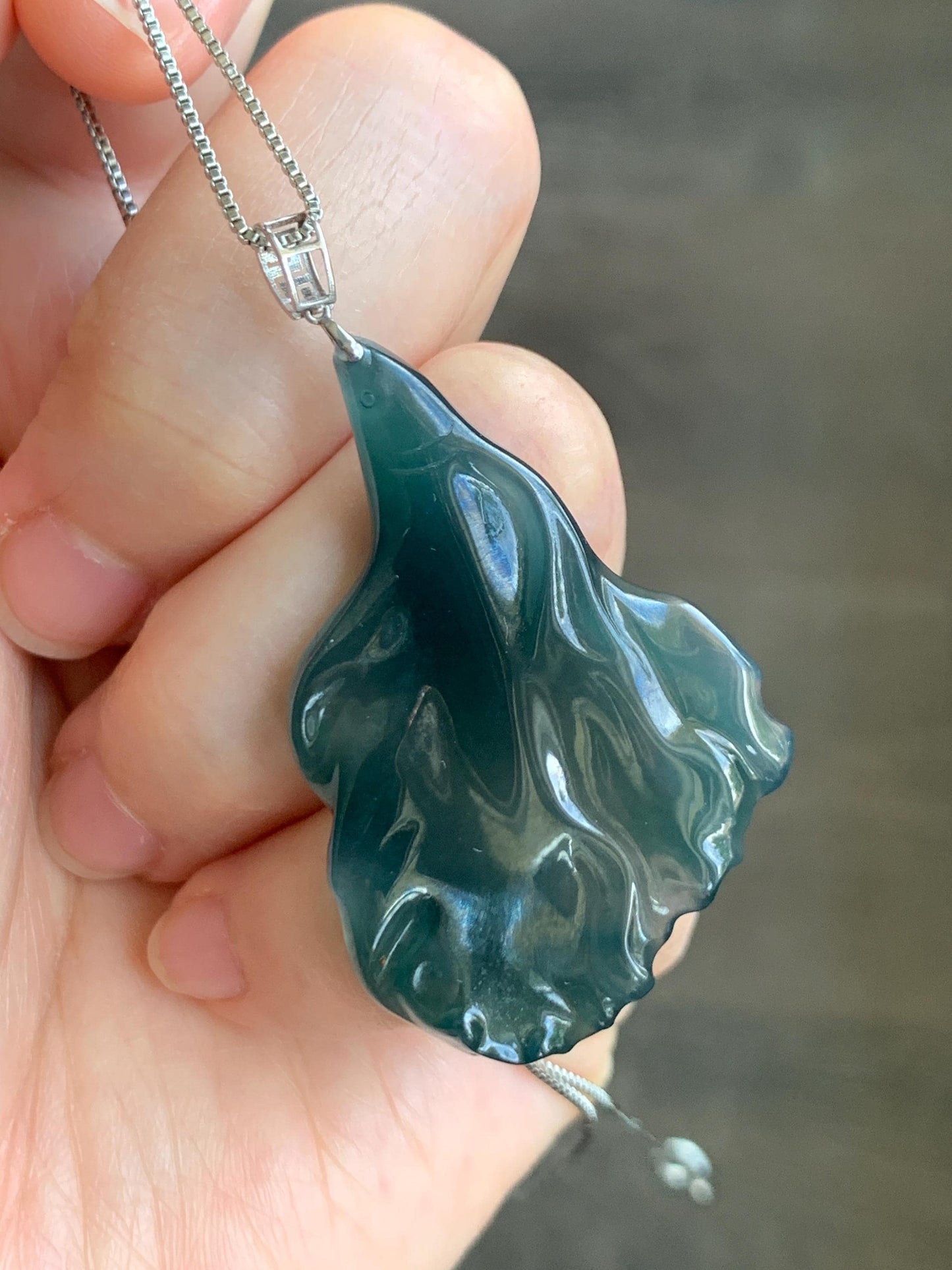 Natural Grade A Guatemalan Icy Translucent Gelatinous Old Mine Dark Teal Blue Jadeite Fish Pendant 18K White Gold 10g 天然老种冰胶危深蓝翡翠鱼镶嵌吊坠 WLDY