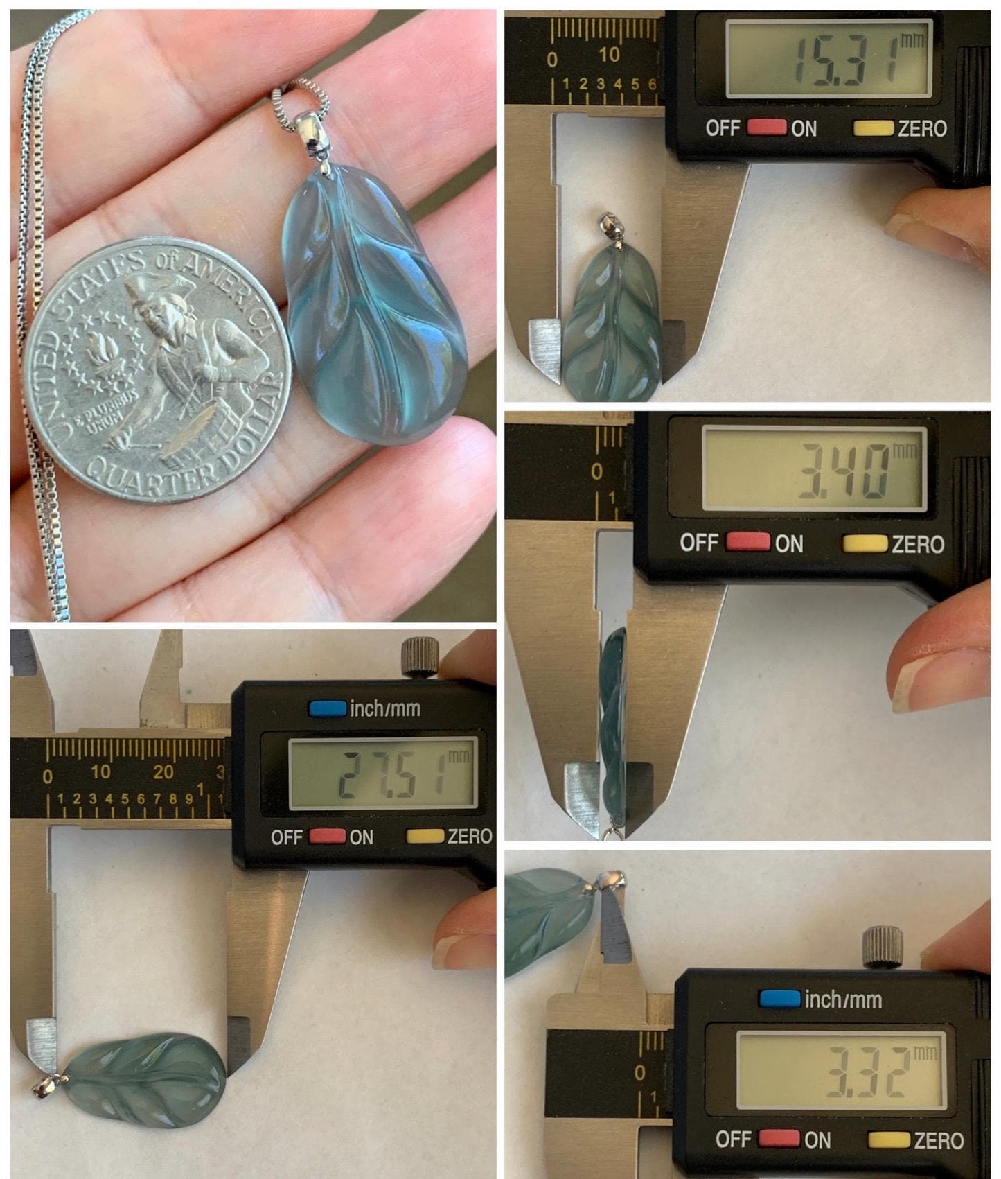 Natural Grade A Guatemalan Premium Icy Highly Translucent Teal Blue Jade Jadeite Leaf Pendant 18K White Gold 3g 天然老种高冰危蓝翡翠叶子大业有成吊坠 XKY336A