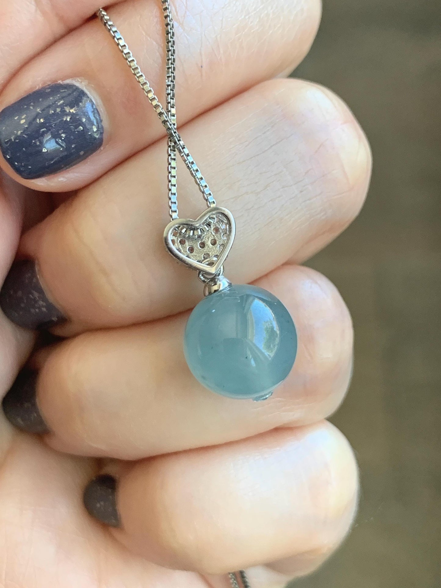 Natural Grade A Guatemalan Icy Highly Translucent Pastel Teal Blue Jade Jadeite Bead Sphere Pendant Sterling Silver 4g 天然冰危淡蓝翡翠单珠镶嵌吊坠 WTL150