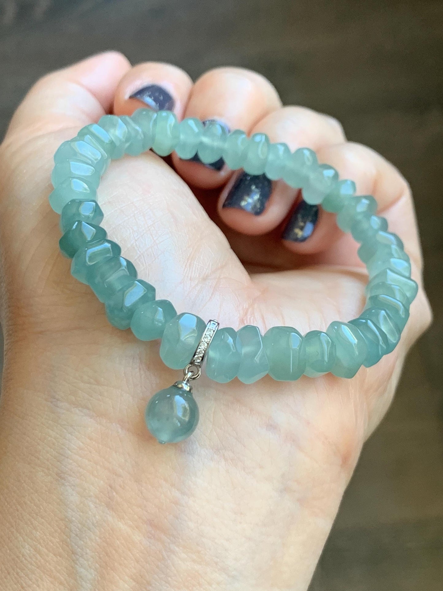 Natural Grade A Guatemalan Icy Highly Translucent Light Teal Blue Jade Jadeite Bead Sphere Pendant Sterling Silver 天然冰危浅蓝绿翡翠单珠镶嵌吊坠 QWL138
