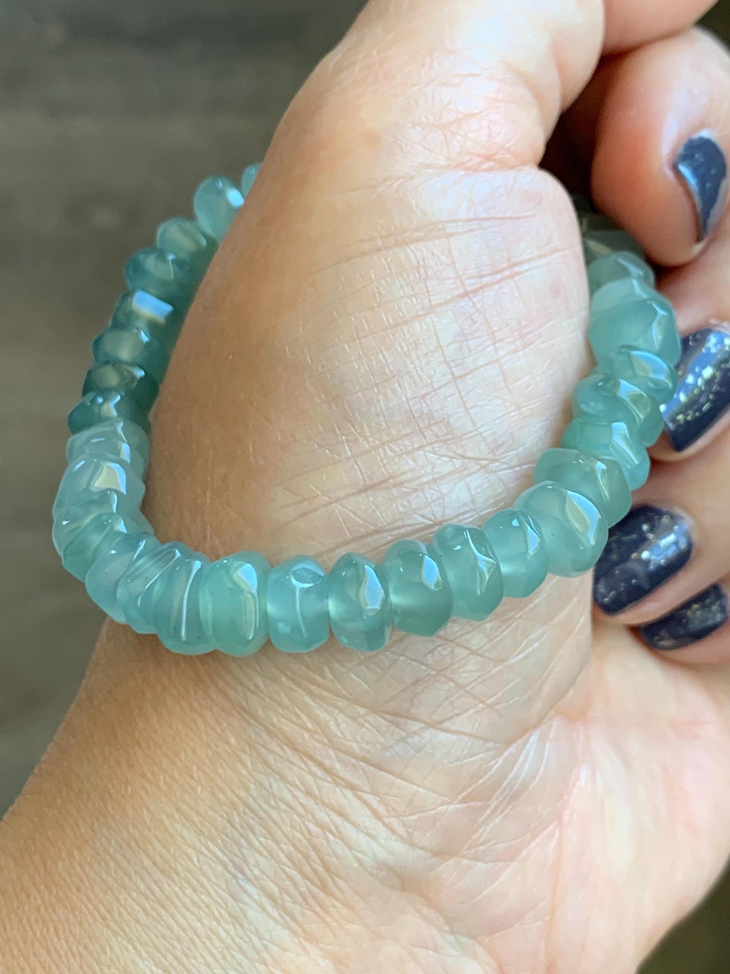 Natural Grade A Guatemalan Icy Highly Translucent Light Teal Jadeite Pomegranate Nugget Beads Beaded Bracelet 6.75” 天然冰危浅蓝绿翡翠随形珠手串 WSS350