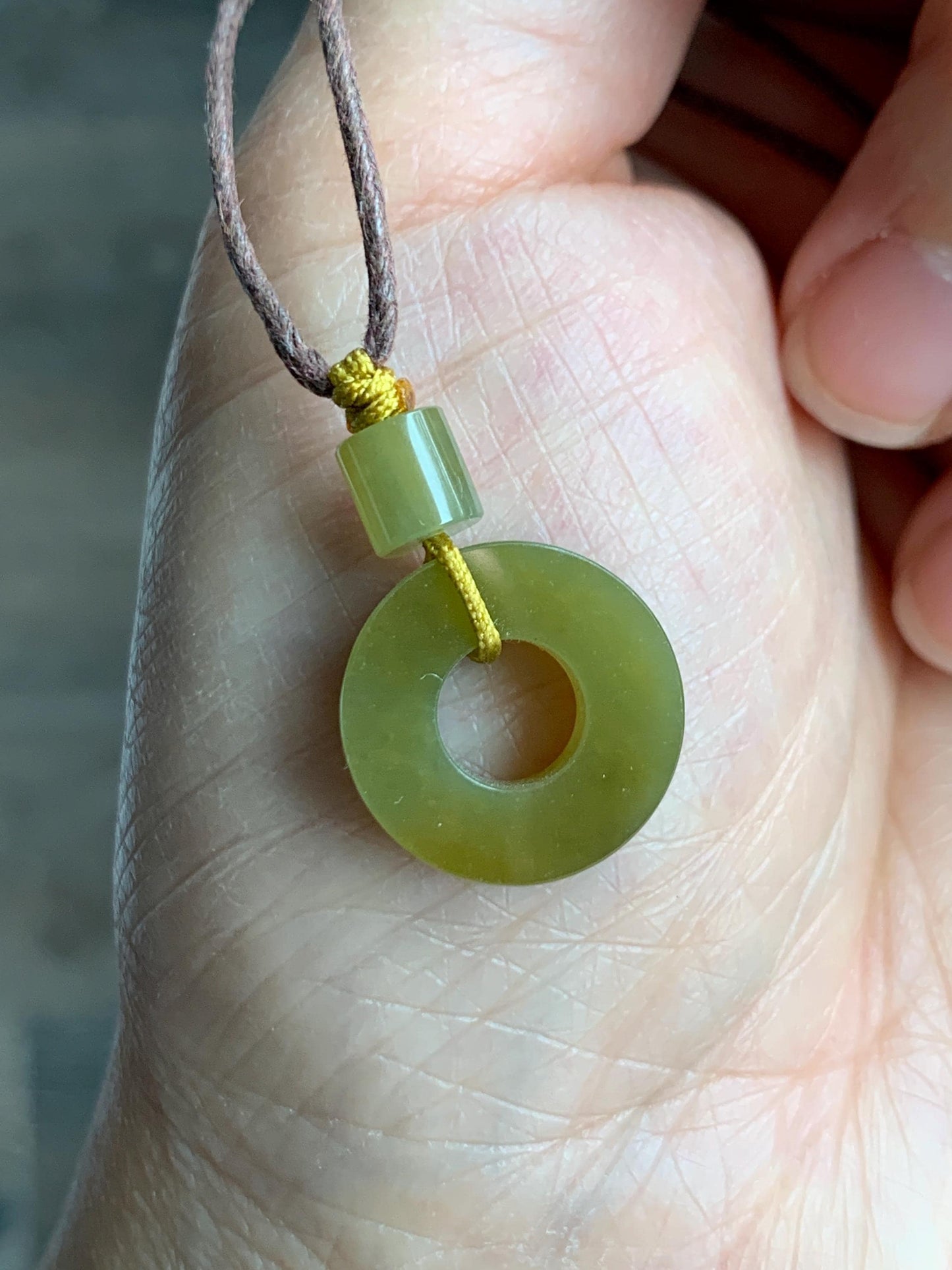 Certified Natural Grade A Guatemalan Icy Translucent Vibrant Yellow Jade Jadeite Ping An Kou Donut Pendant Rope Necklace 天然冰危满黄翡翠平安扣吊坠 8737