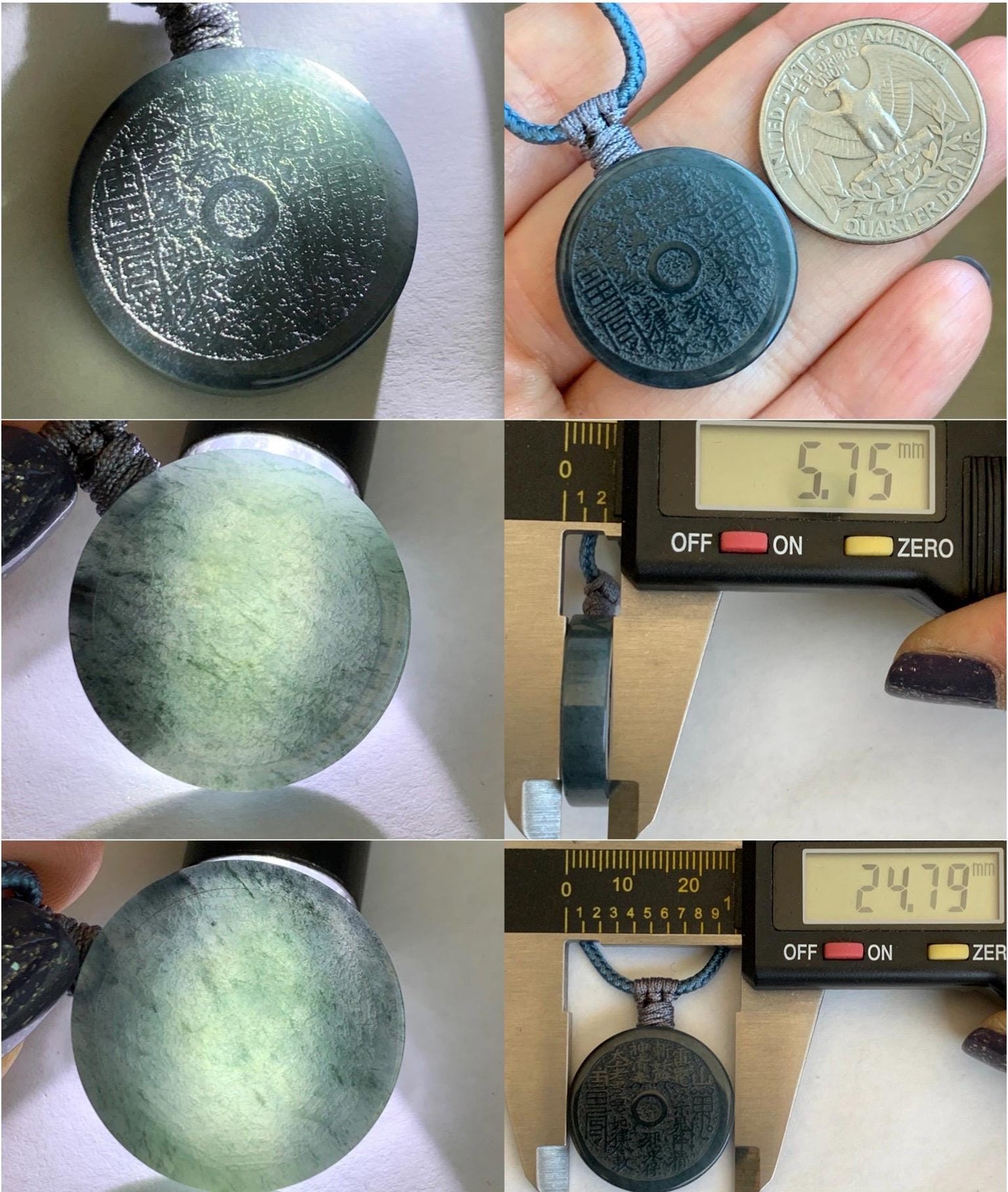 Natural Guatemalan Icy Translucent Wuji Jade Jadeite Mountain Ghost Eight Trigrams Coin Pendant Rope Necklace 天然冰危乌鸡翡翠精工山鬼币吊坠 PSG81B