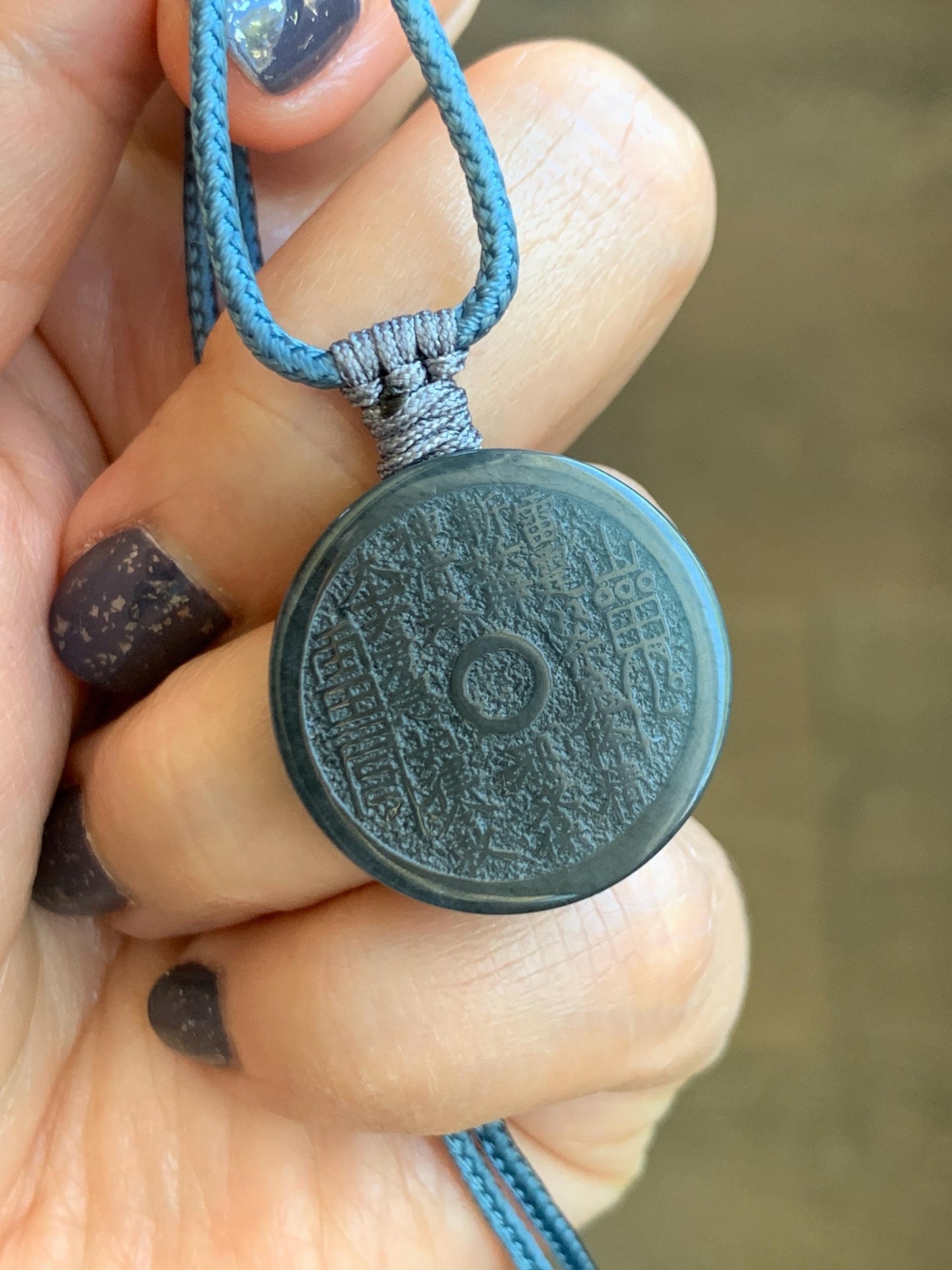 Natural Guatemalan Icy Translucent Wuji Jade Jadeite Mountain Ghost Eight Trigrams Coin Pendant Rope Necklace 天然冰危乌鸡翡翠精工山鬼币吊坠 PSG81B