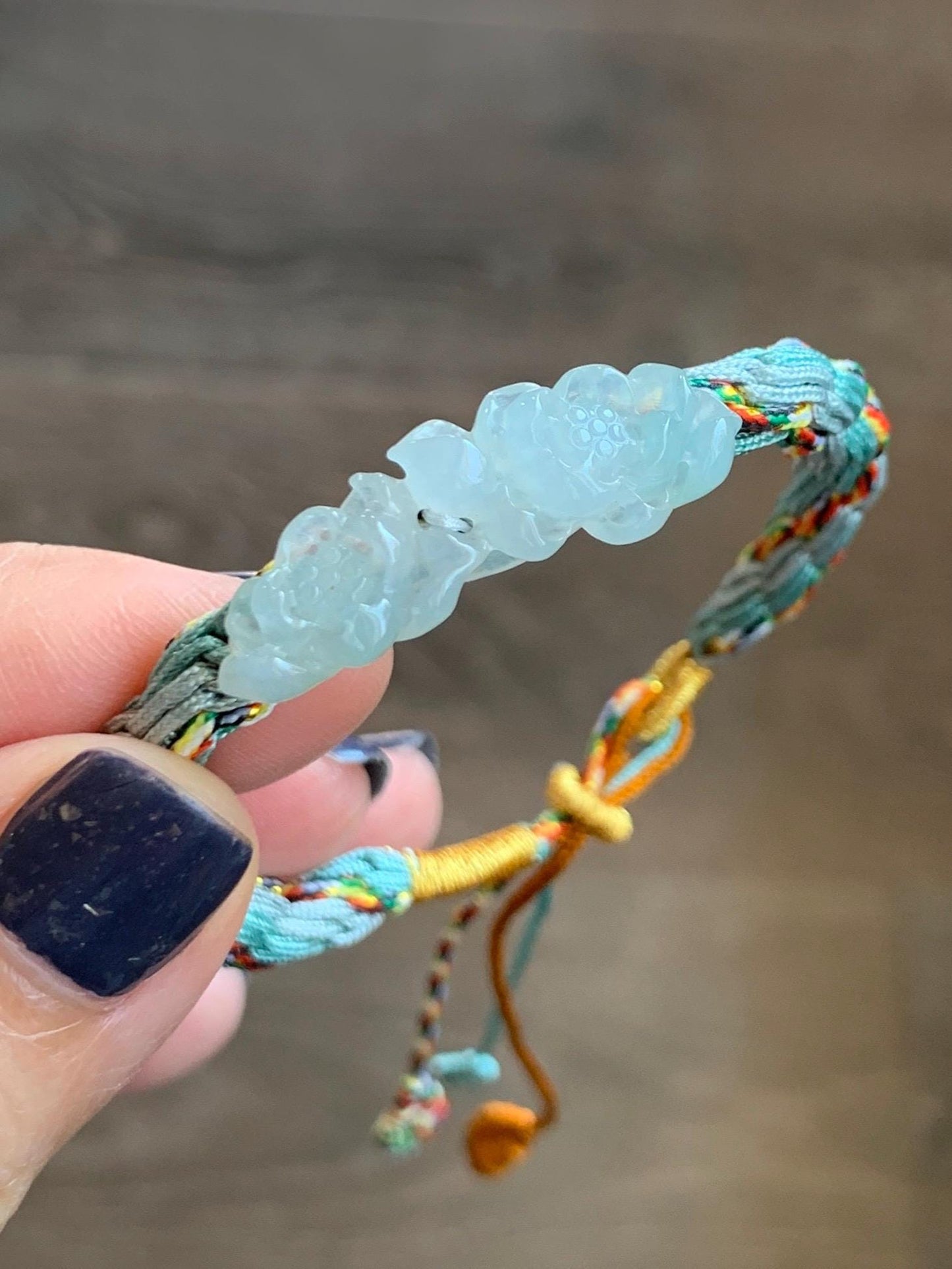 Natural Grade A Icy Highly Translucent White Jade Jadeite Carved Double Lotus Flower Handcrafted Rope Bracelet 6”-8” 天然冰胶白翡翠双莲花手绳 MSLH130