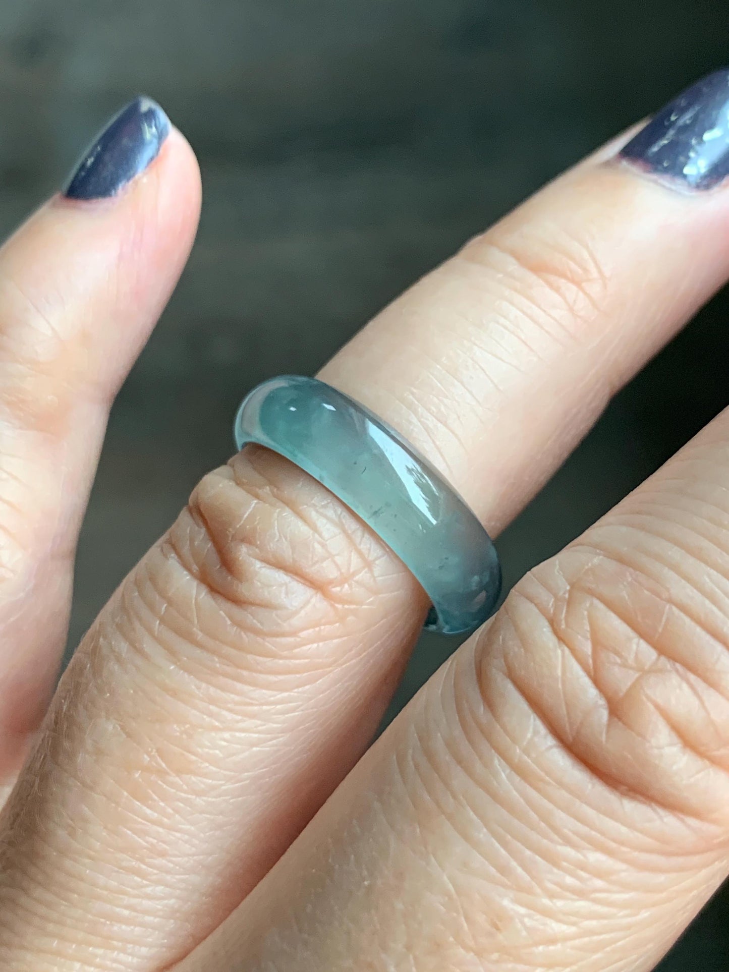 Natural Grade A Guatemalan Icy Highly Translucent Light Blue Wuji Jade Jadeite Band Ring Size 6.5 US 天然冰胶危淡蓝乌鸡翡翠戒圈 WWJ55C