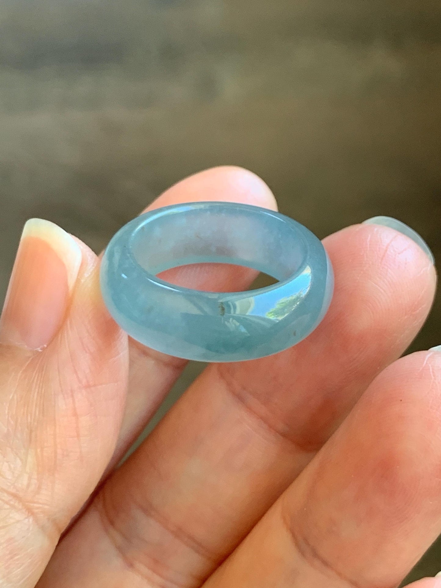 Certified Natural Grade A Guatemalan Icy Translucent Gelatinous Dusty Blur Jade Jadeite Band Ring Size 6.75 US 4.7g 天然冰胶危淡蓝撒金翡翠戒圈 8745