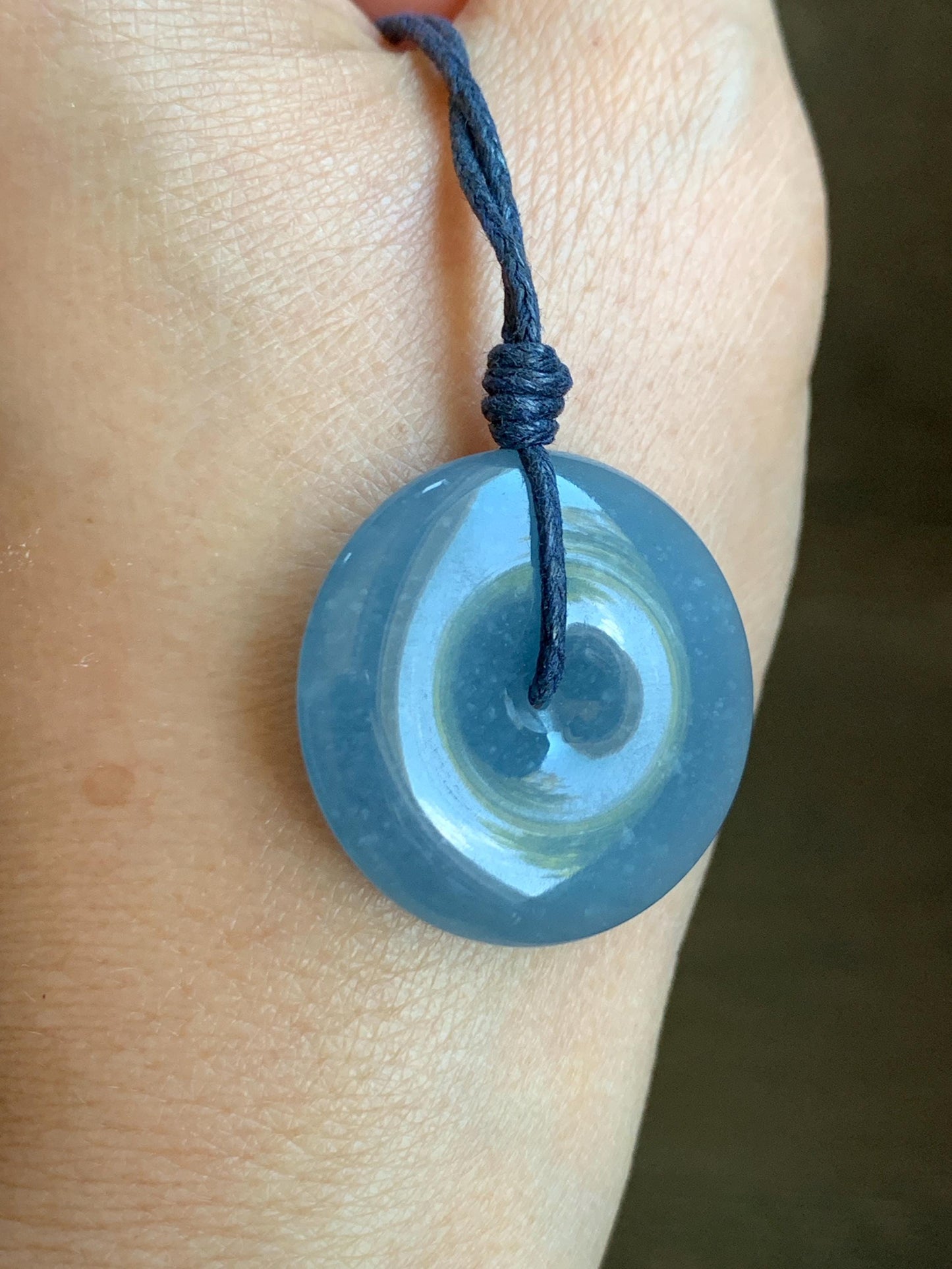 Certified Natural Grade A Guatemalan Icy Translucent Blueberry Jade Jadeite Ping An Kou Donut Pendant Rope Necklace 天然冰危蓝莓紫平安扣吊坠 8742