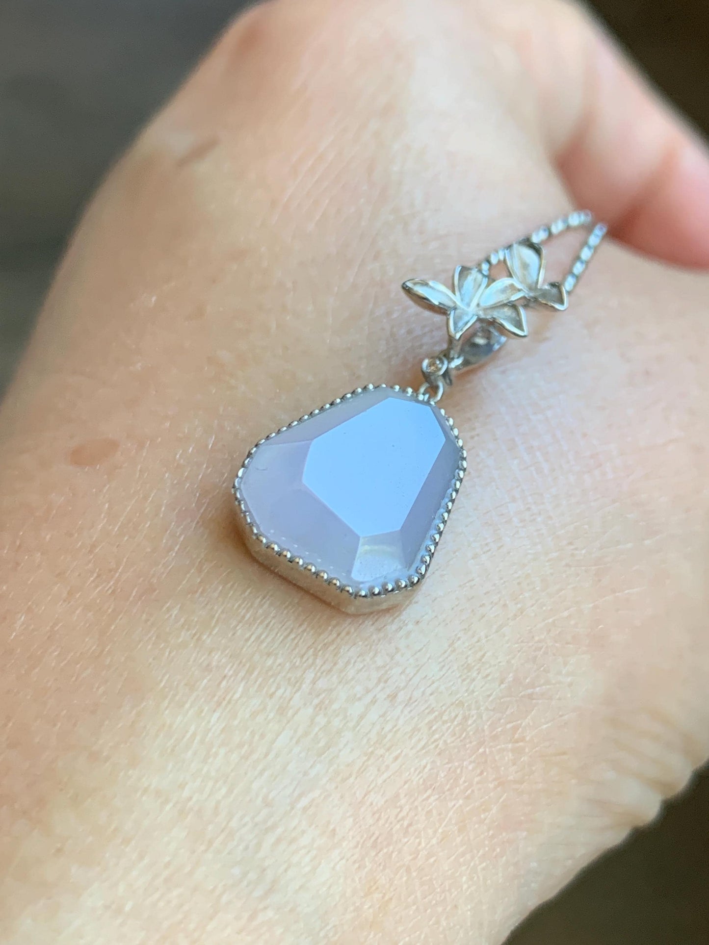 Certified Grade A Natural Icy Translucnet Pastel Purple Jade Jadeite Pendant Sterling Silver Faceted Cabochon Custom Design 天然冰胶紫切割蛋面吊坠 8749