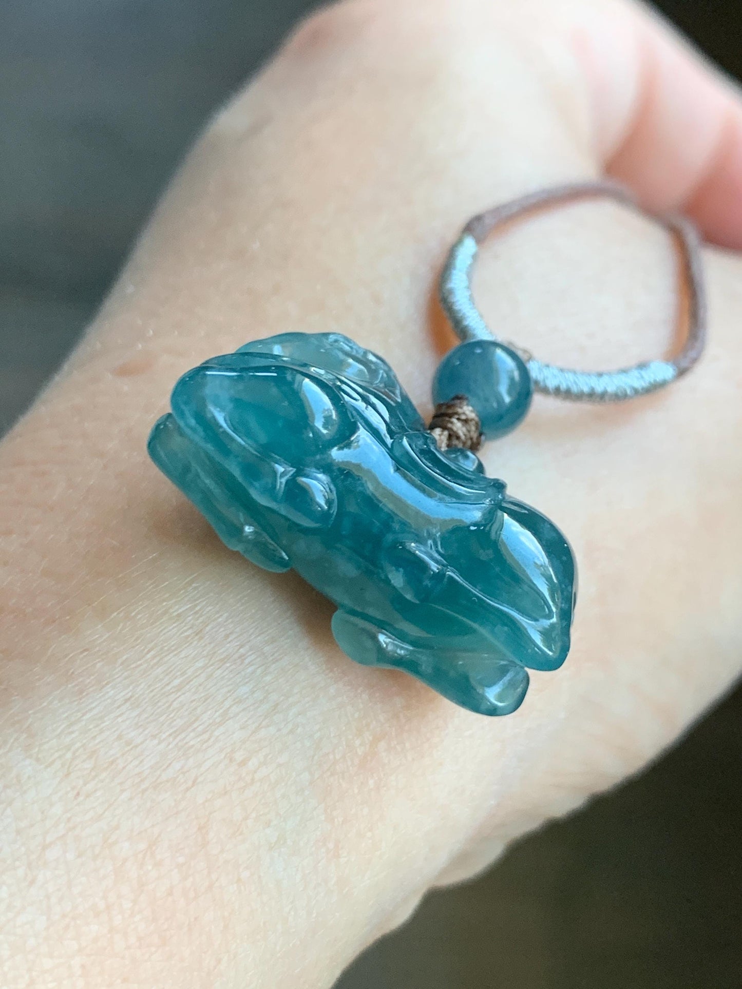 Natural Grade A Guatemalan Icy Translucent Teal Blue Jadeite Carved Tang Horse Pendant Rope Necklace 24" 10g 天然冰胶白冰翡翠唐马吊坠挂件 WLTM138A