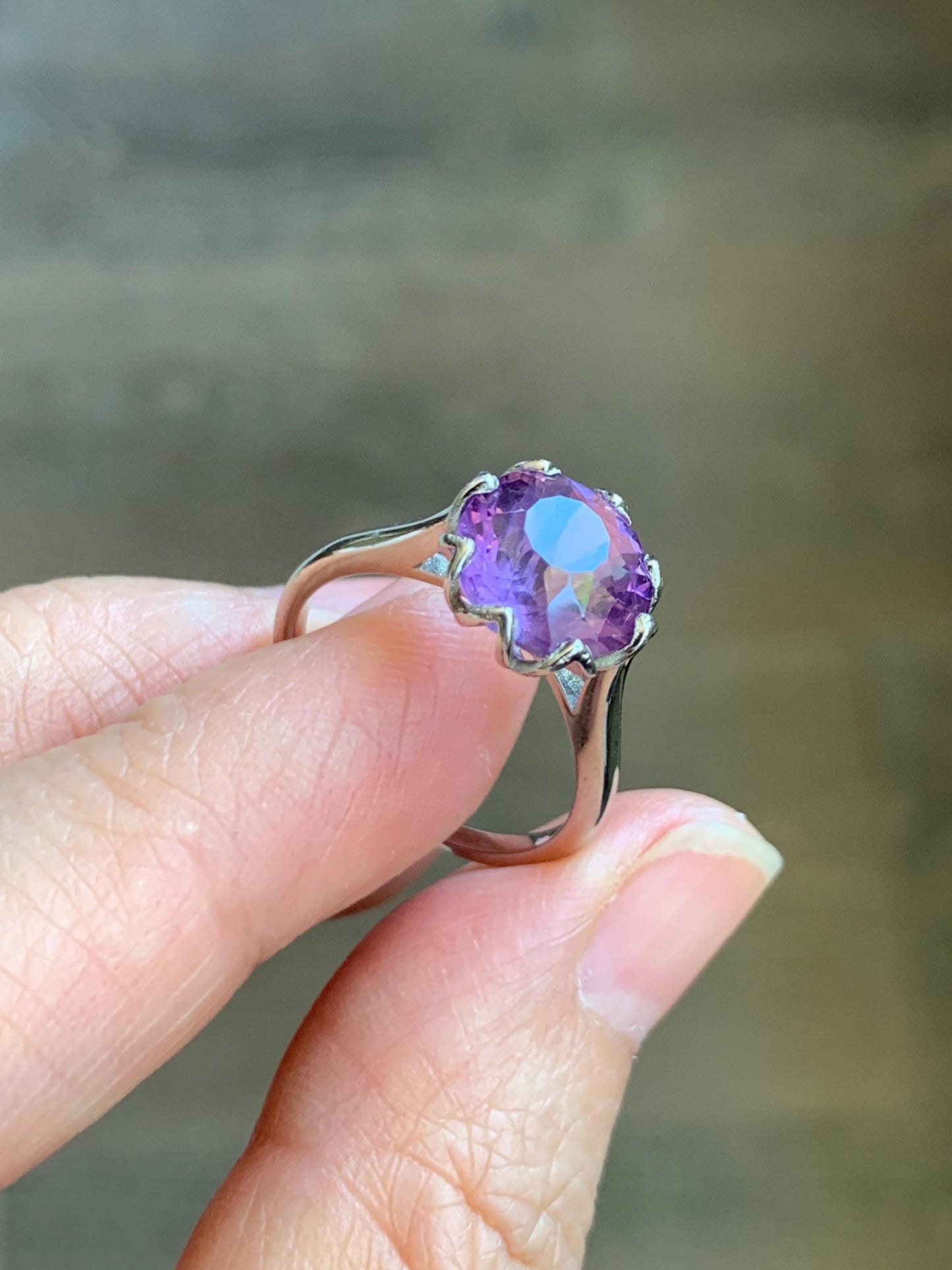 Natural Genuine Amethyst Large Round Cut Solitaire Ring 925 Sterling Silver 10mm Size 7 US 3g Amethyst Solitaire Ring 915