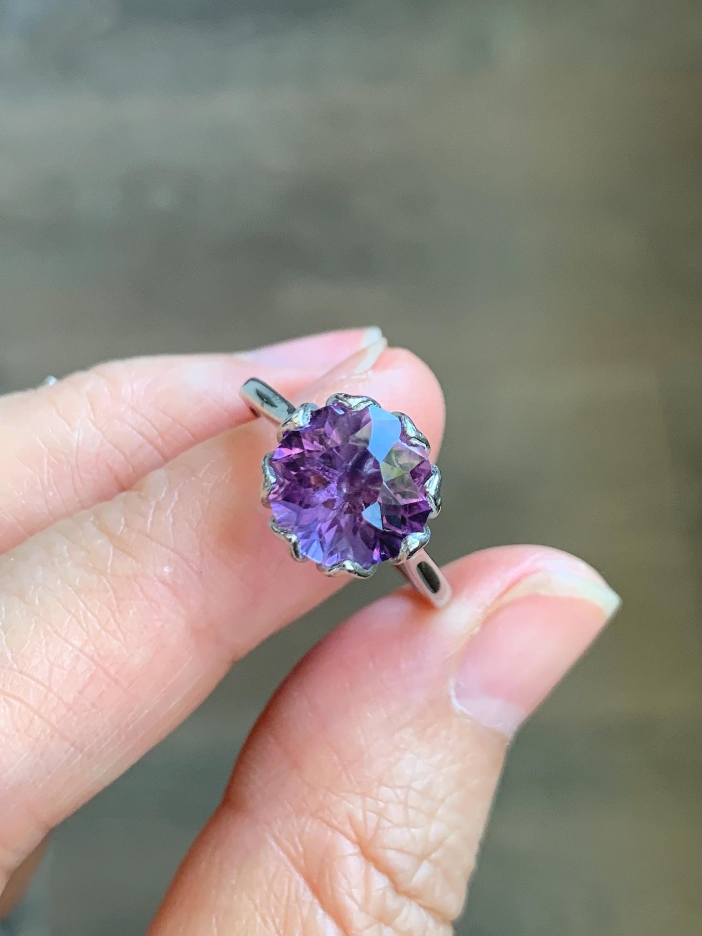 Natural Genuine Amethyst Large Round Cut Solitaire Ring 925 Sterling Silver 10mm Size 7 US 3g Amethyst Solitaire Ring 915
