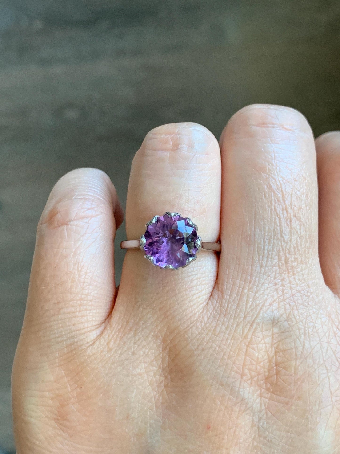 Natural Genuine Amethyst Large Round Cut Solitaire Ring 925 Sterling Silver 10mm Size 7 US 3g Amethyst Solitaire Ring 915