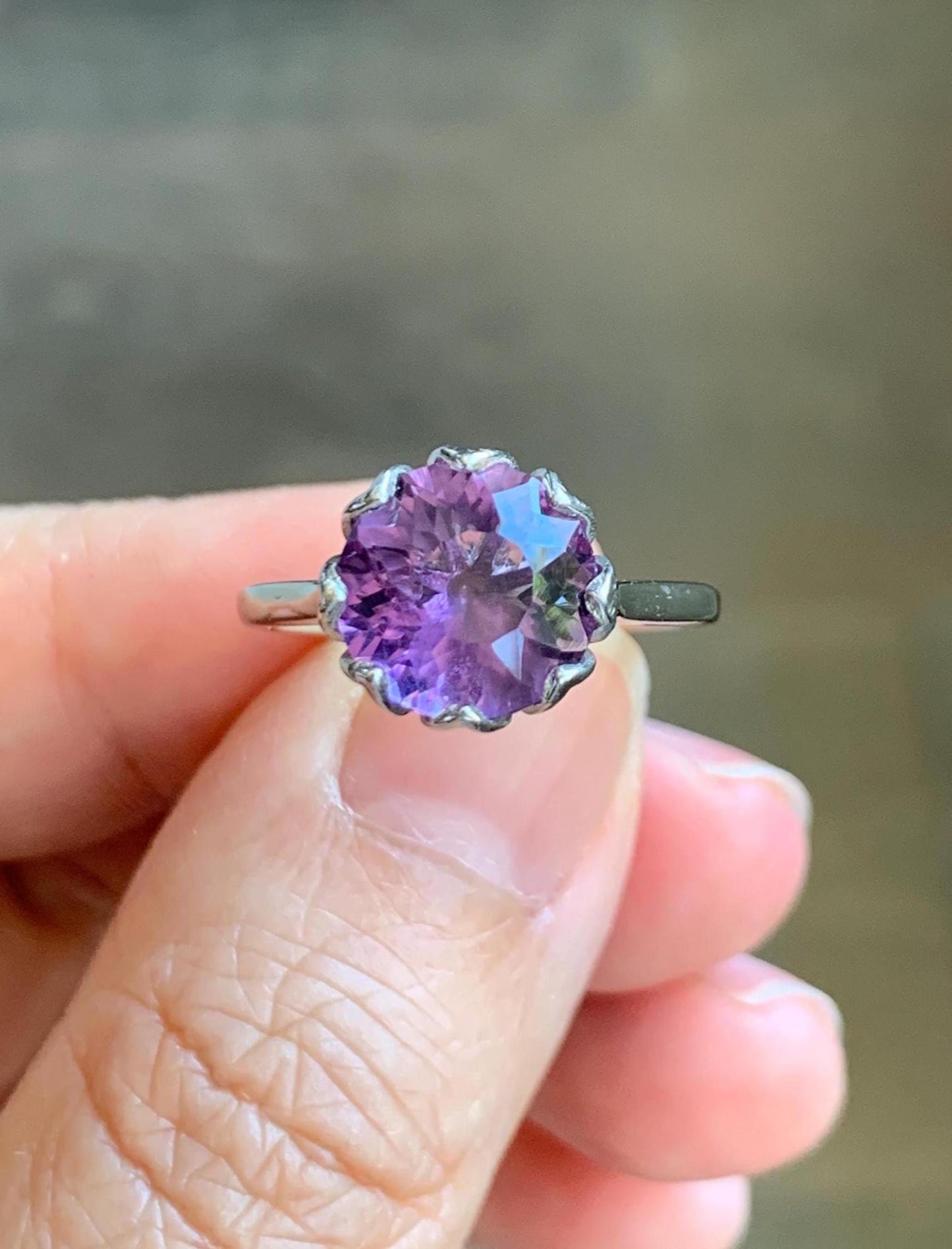 Natural Genuine Amethyst Large Round Cut Solitaire Ring 925 Sterling Silver 10mm Size 7 US 3g Amethyst Solitaire Ring 915