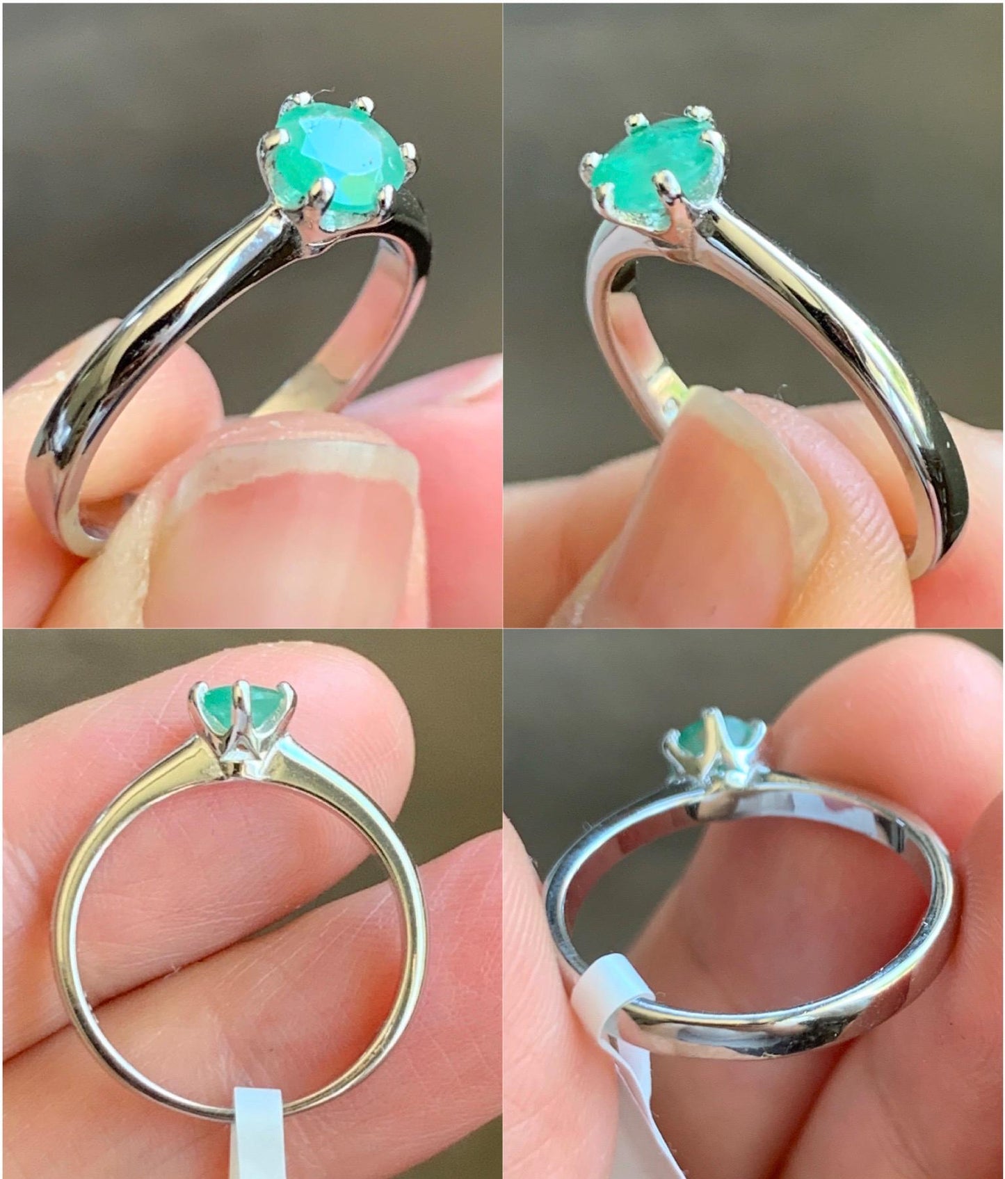 Natural Genuine Untreated Emerald Round Cut 6-Prong Solitaire Ring Sterling Silver Size 7 US 5.2mm approx. 2g Emerald Engagement Ring 292