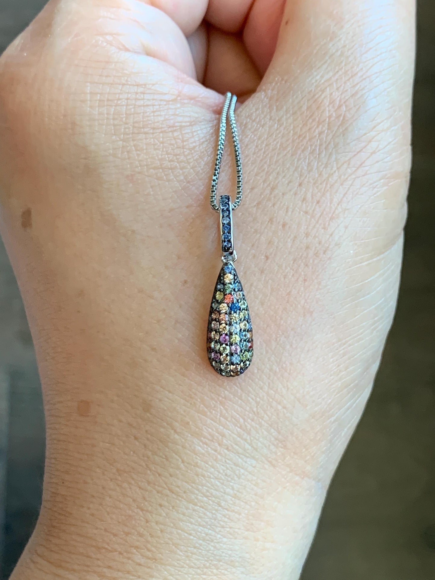 Natural Genuine Unheated Sapphire Multicolored Rainbow Sapphire Cluster Teardrop Pendant Sterling Silver Untreated Sapphire Pendant 858-P