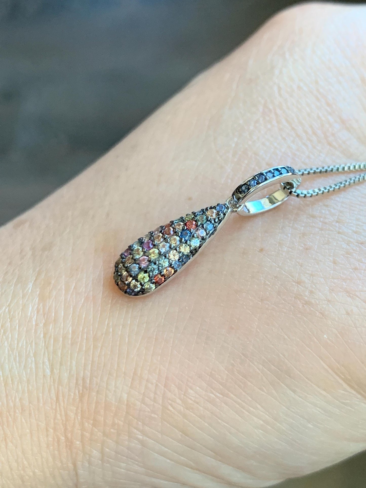 Natural Genuine Unheated Sapphire Multicolored Rainbow Sapphire Cluster Teardrop Pendant Sterling Silver Untreated Sapphire Pendant 858-P