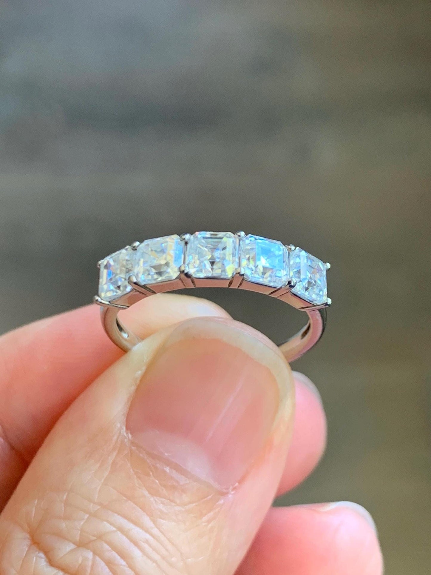 Genuine Moissanite Asscher Cut 5-Stone Band Style Ring Sterling Silver Size 6 US 2g Moissanite Band Ring 351