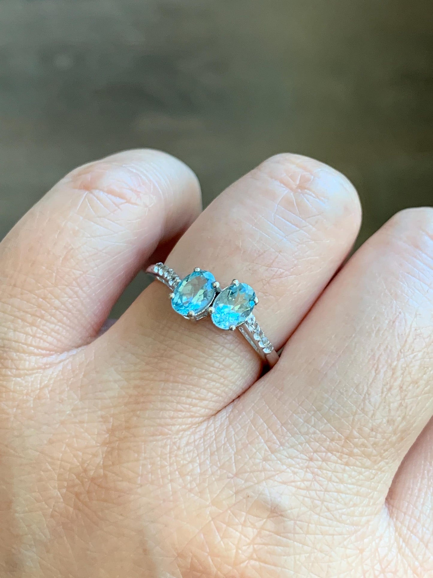 Natural Genuine Blue Apatite White Topaz Bypass Style Ring 925 Sterling Silver Size 7 US 2g 6x4mm Blue Apatite Ring 7783