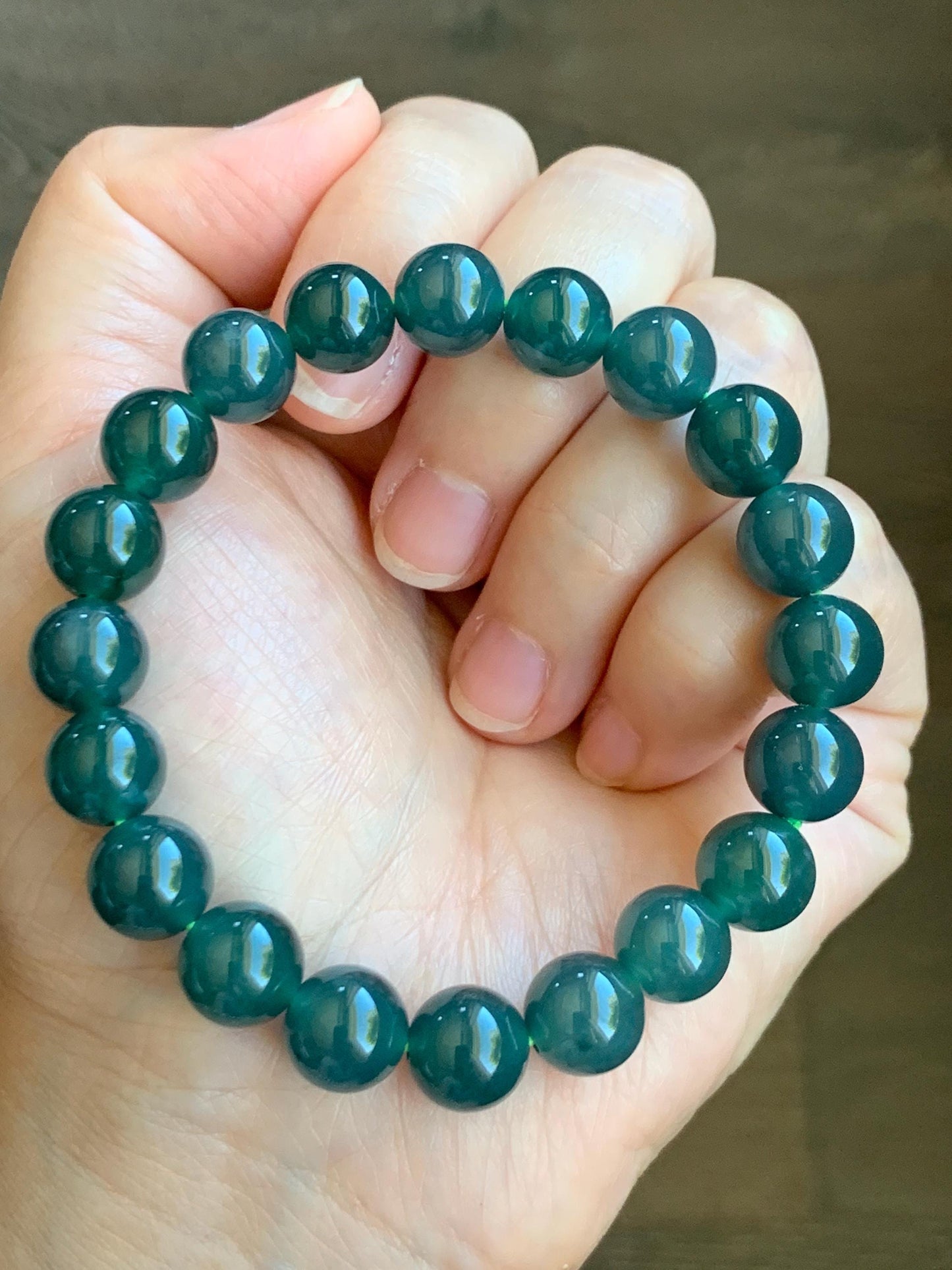 Natural Grade A Guatemalan Icy Translucent Dark Teal Blue Jade Jadeite Beaded Bracelet Stretchy 9.7mm 7.25” 34g 天然冰危深蓝绿翡翠圆珠手串 LWL330C