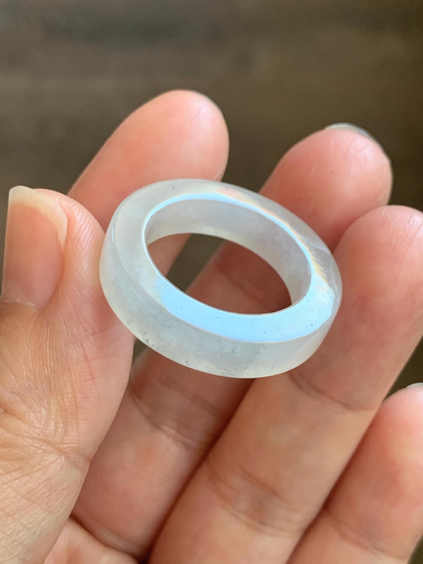 Natural Grade A Icy Translucent Gelatinous Light Wuji Marbled Jade Jadeite Square Edged Band Ring Size 9 US 6g 天然冰胶淡乌鸡翡翠方条戒圈 MWJ-B