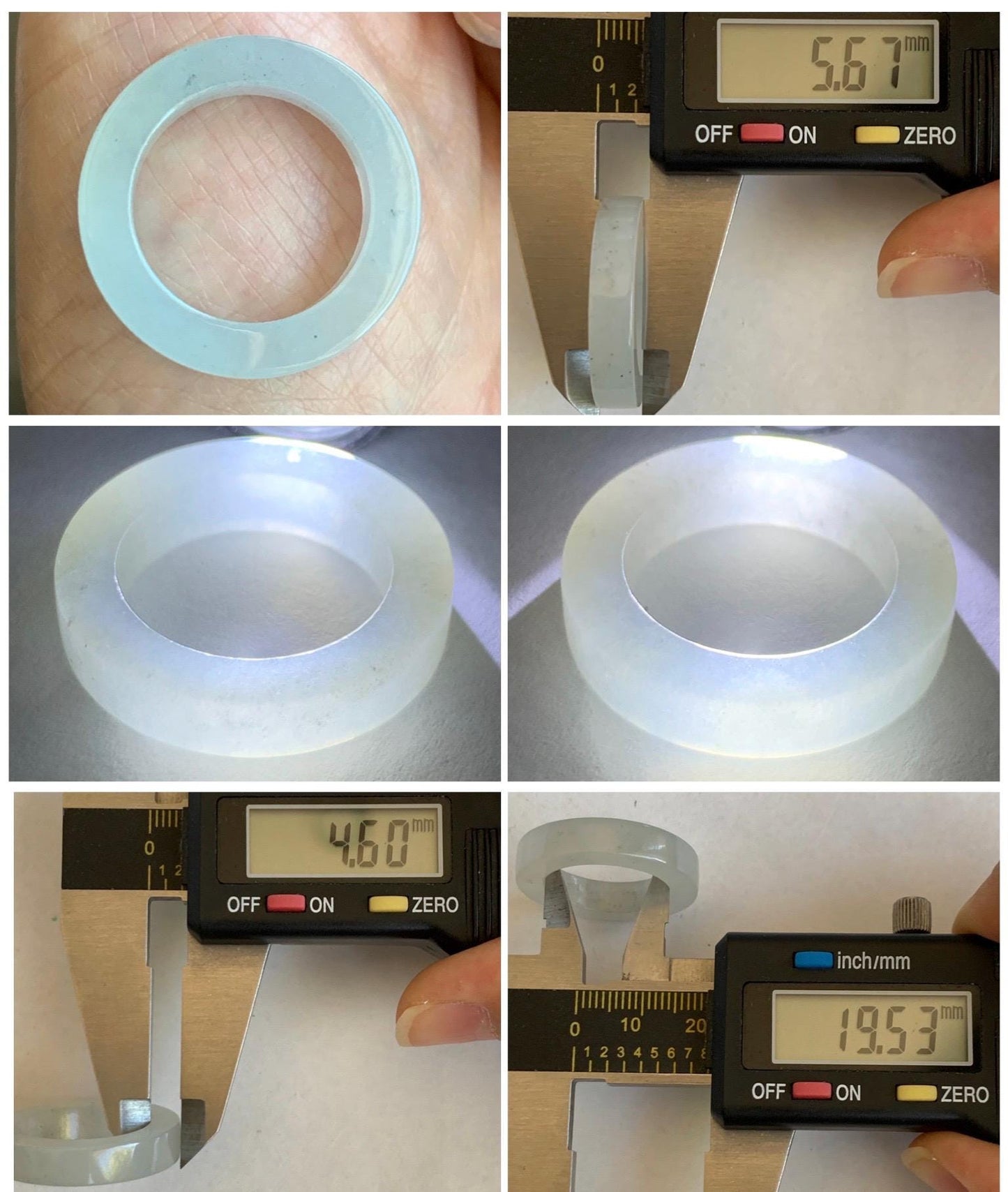 Natural Grade A Icy Translucent Gelatinous Light Wuji Marbled Jade Jadeite Square Edged Band Ring Size 9.5 US 6g 天然冰胶淡乌鸡翡翠方条戒圈 MWJ-A